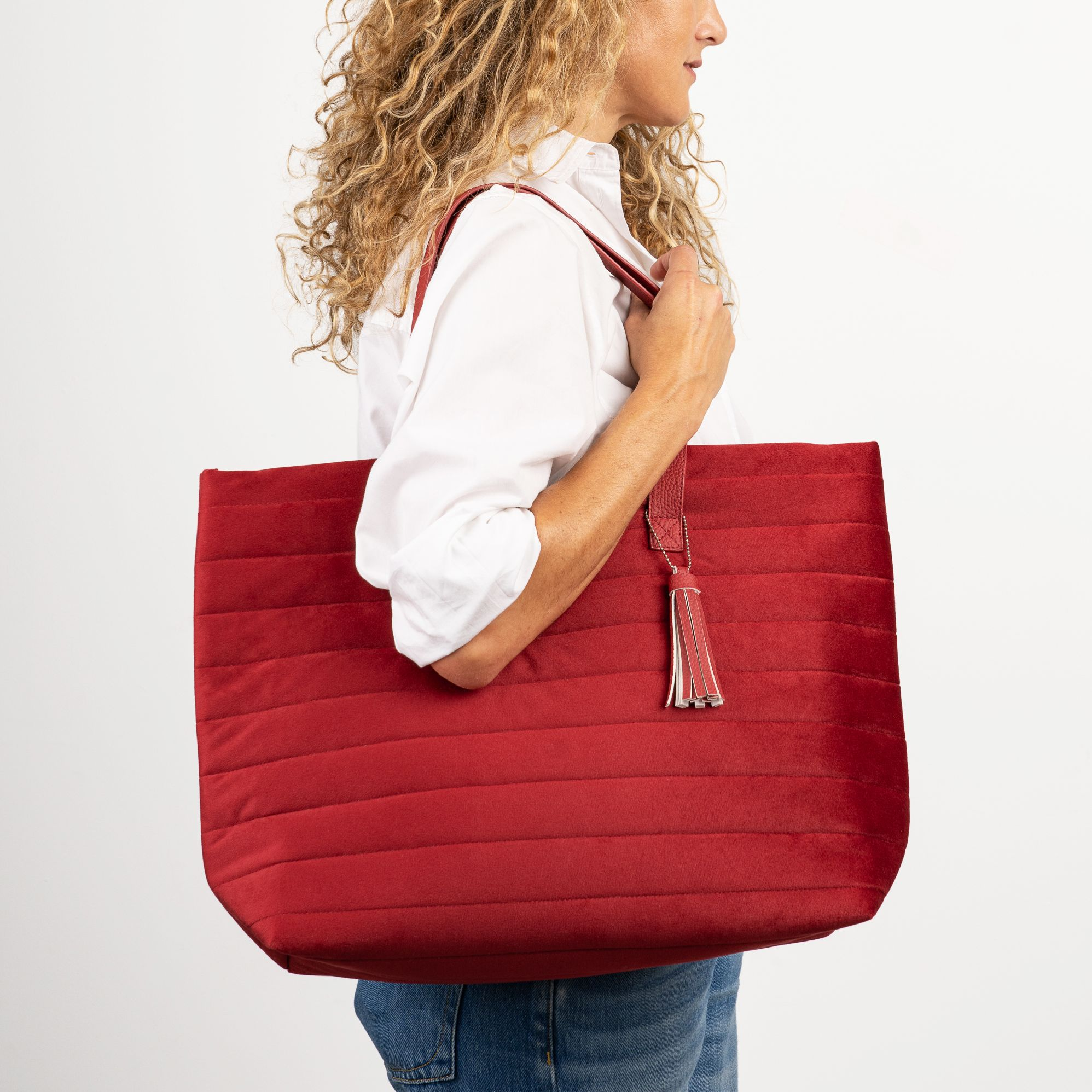 B&N Exclusive Red Quilted Velvet Tote - Image 5