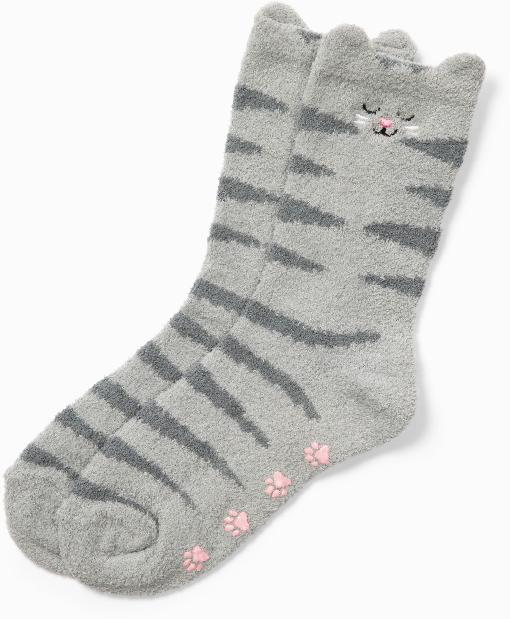 Alternative view of Grey Cat Fuzzy Crew Socks