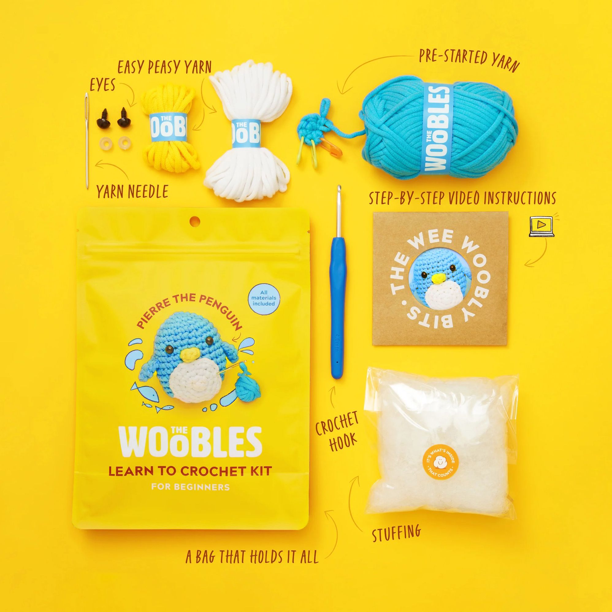 Alternative view of Pierre the Penguin, The Woobles Beginner Crochet Kit