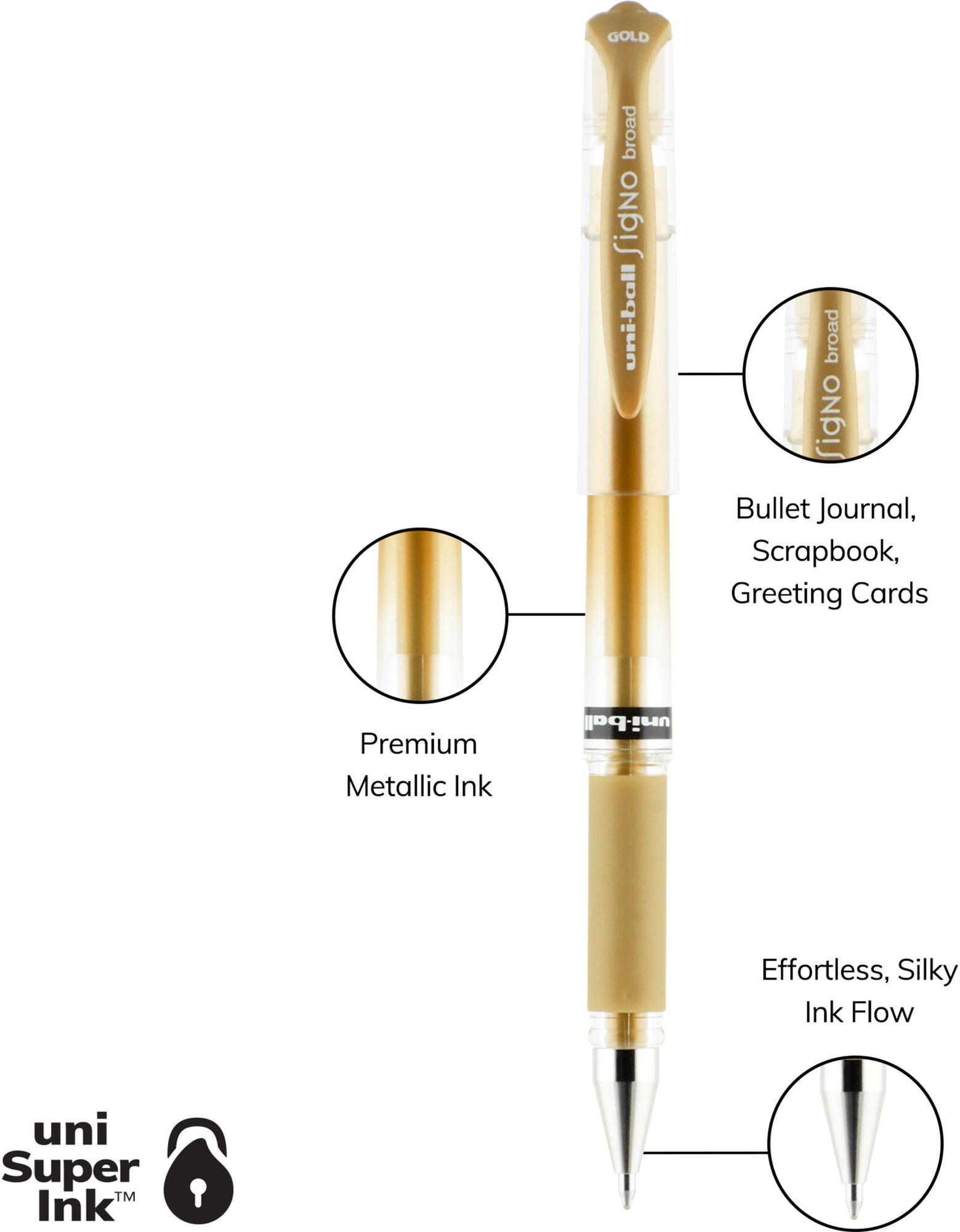 uniball Signo Gel Impact Pens, Bold Point (1.0mm), Assorted Metallic, 3 Pack (Gold, Silver, White) - Image 7