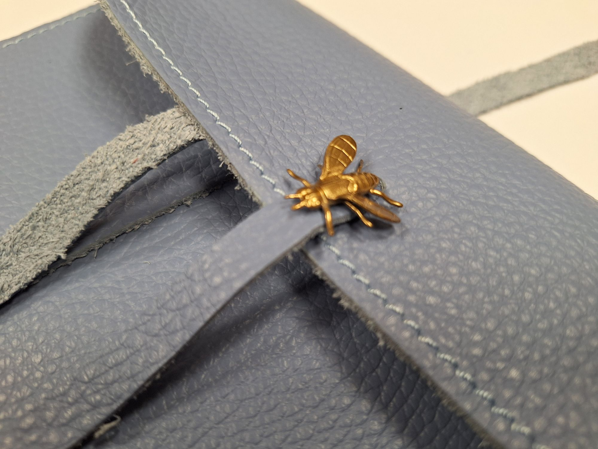 6x8 Avio Leather Journal with lace and Brass Bee ornament and IVORY edges - Image 4