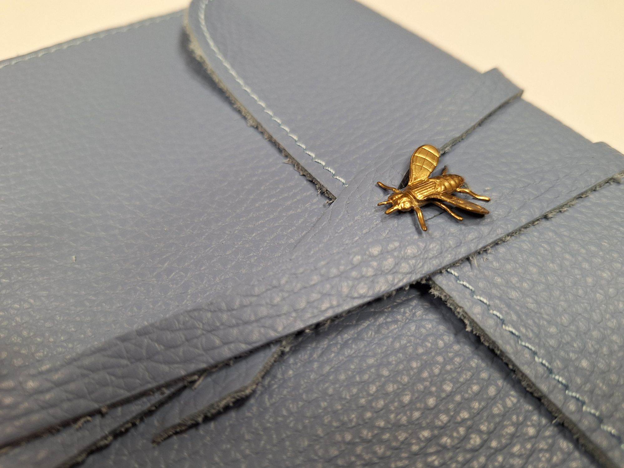 6x8 Avio Leather Journal with lace and Brass Bee ornament and IVORY edges - Image 5