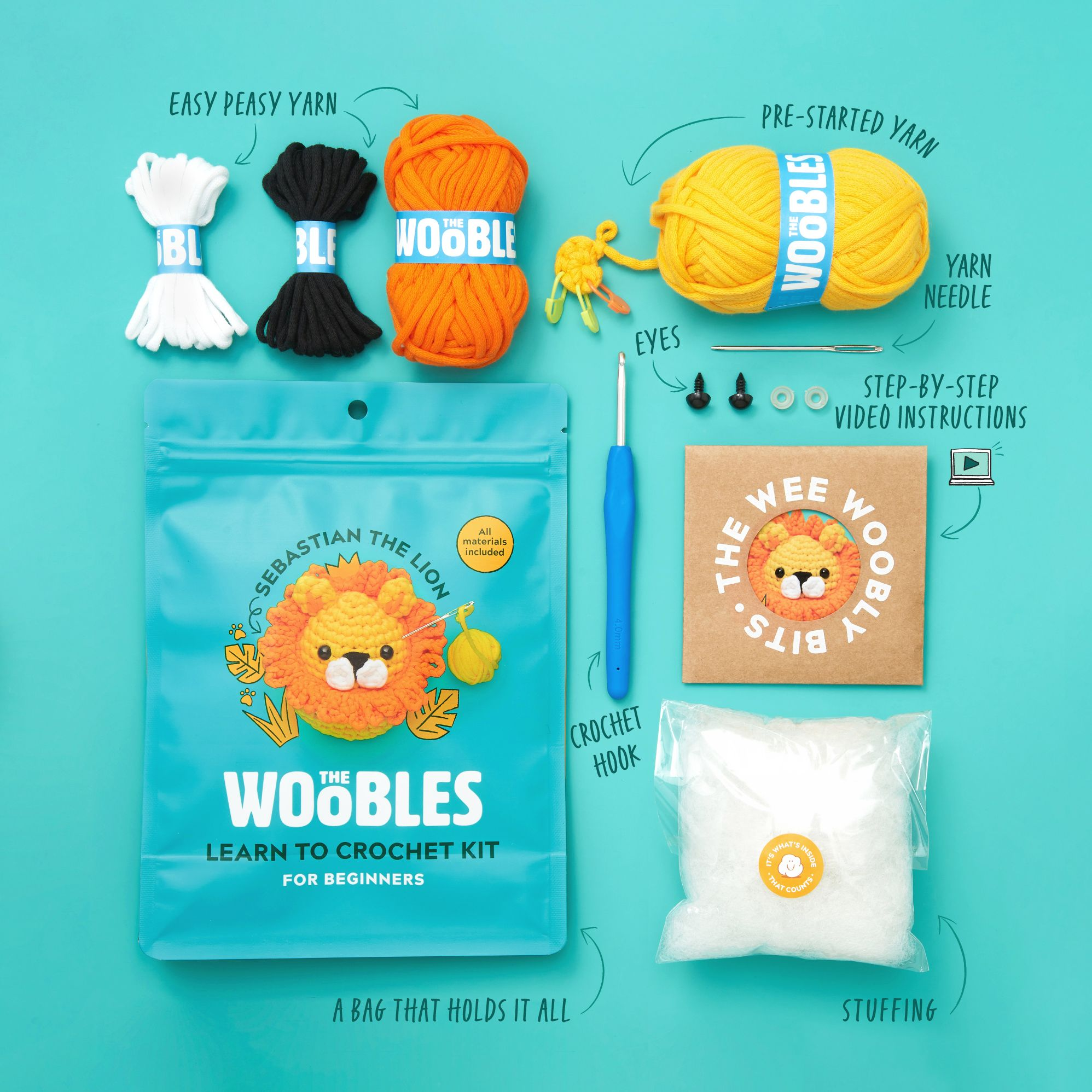 Sebastian the Lion, The Woobles Beginner Crochet Kit - Image 3