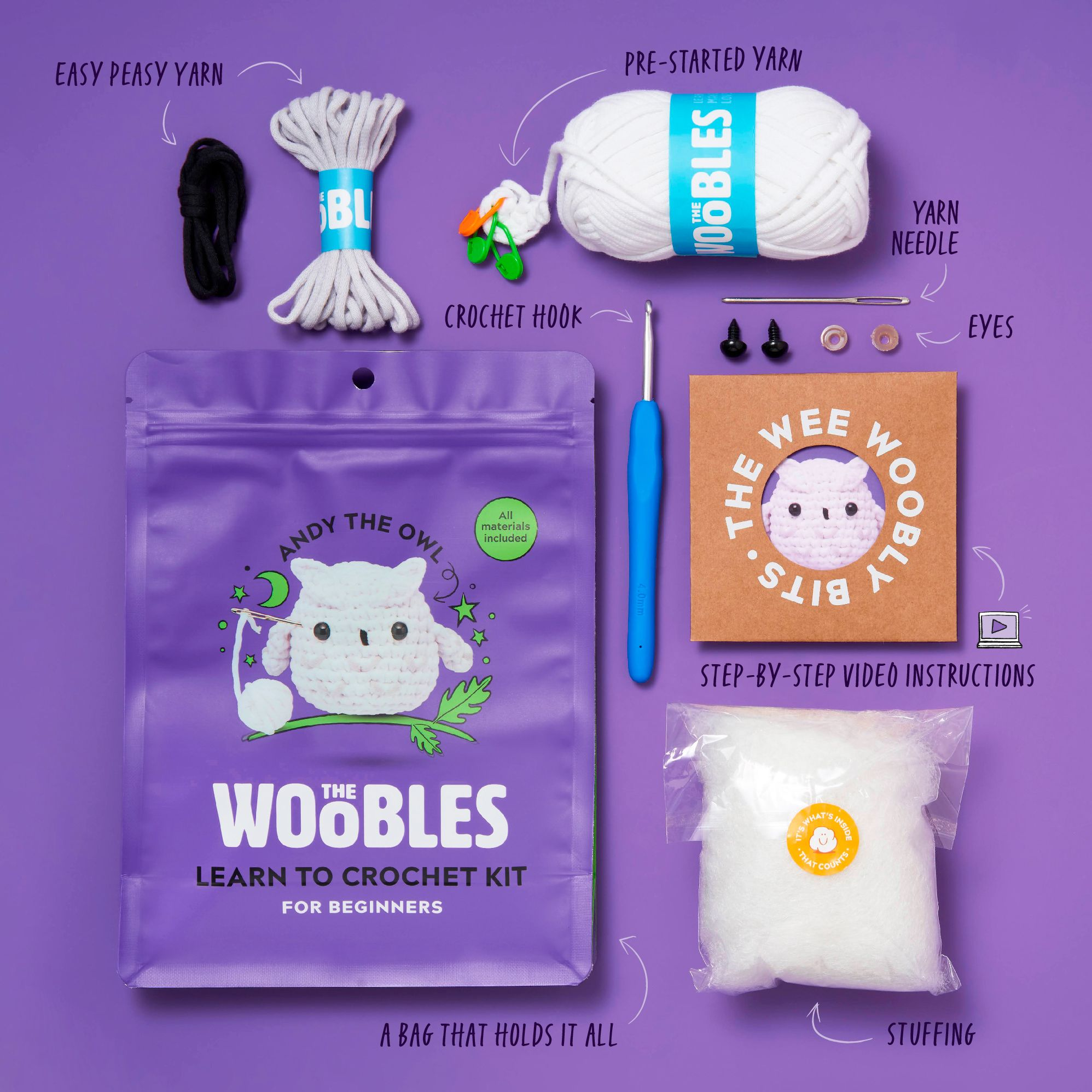 Andy the Owl, The Woobles Beginner Crochet Kit - Image 3