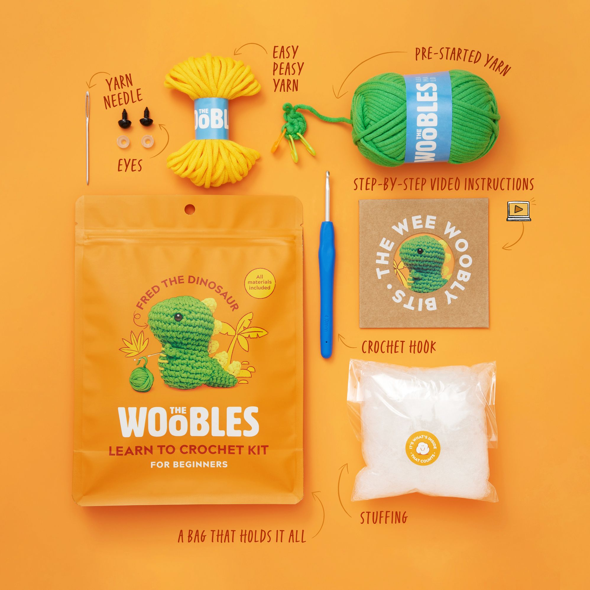 Fred the Dinosaur, The Woobles Beginner Crochet Kit - Image 3