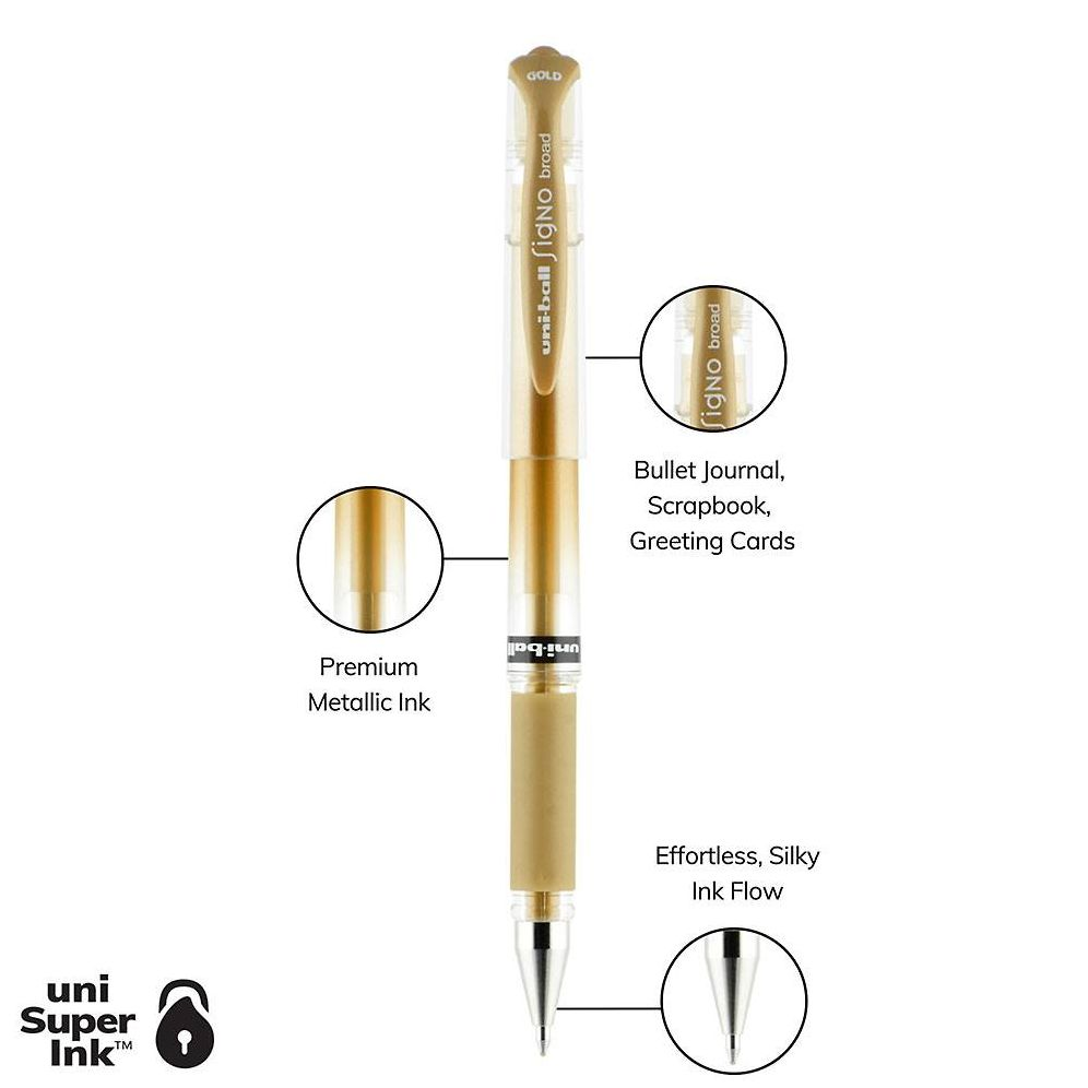 uniball Signo Gel Impact Pens, Bold Point (1.0mm), Assorted Metallic, 3 Pack (Gold, Silver, White) - Image 8