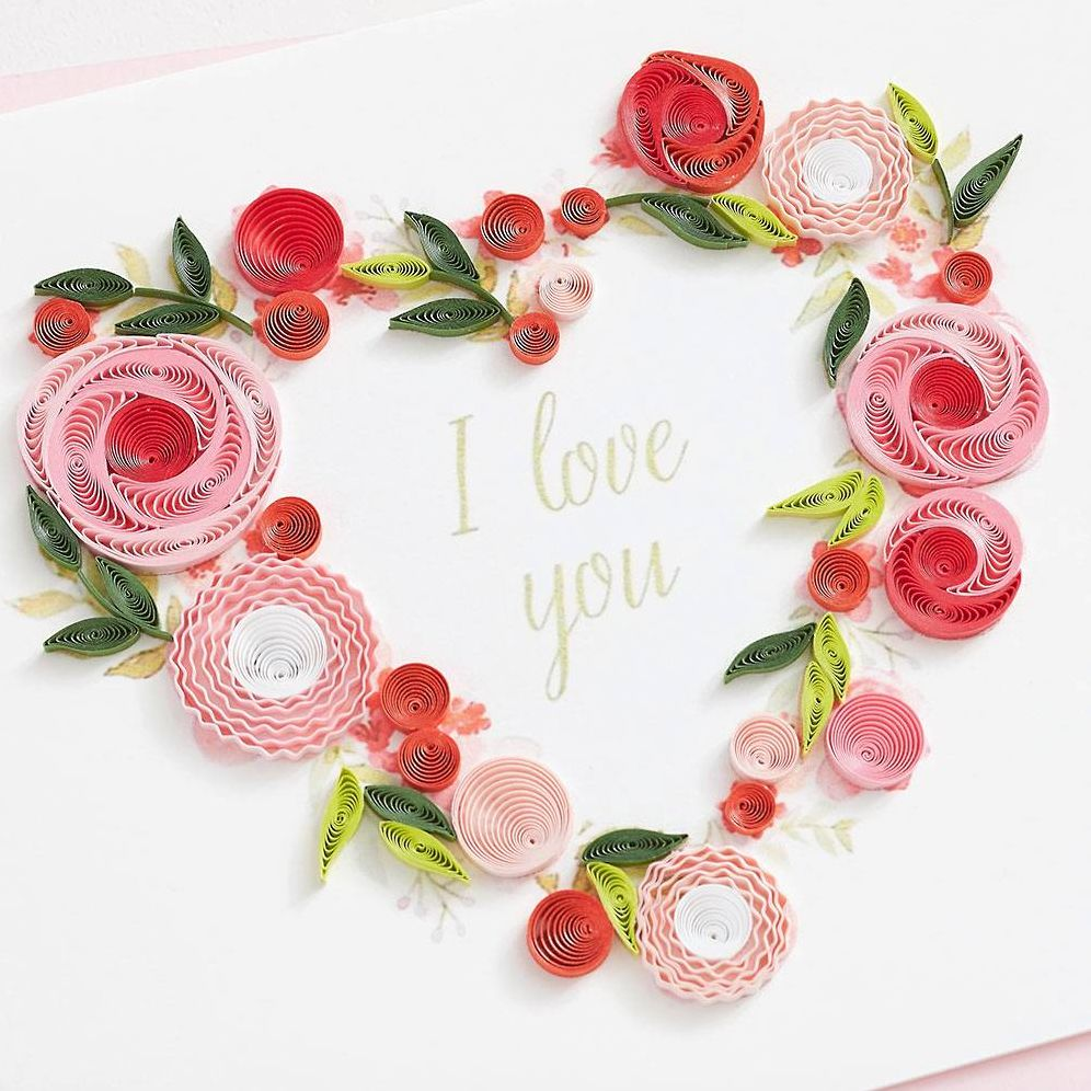Alternative view of Quilling I Love You Flower Heart Wreath Card