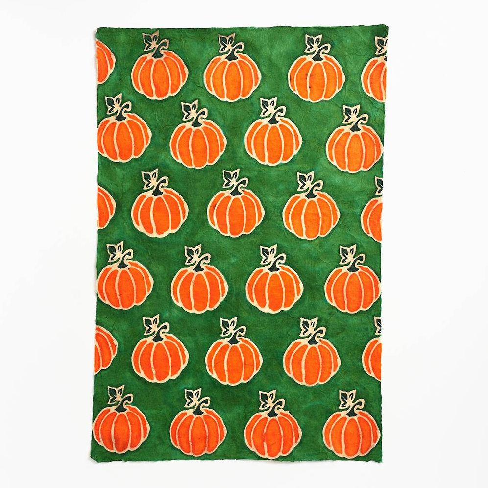 Pumpkin On Green Batik Handmade Paper - Image 2