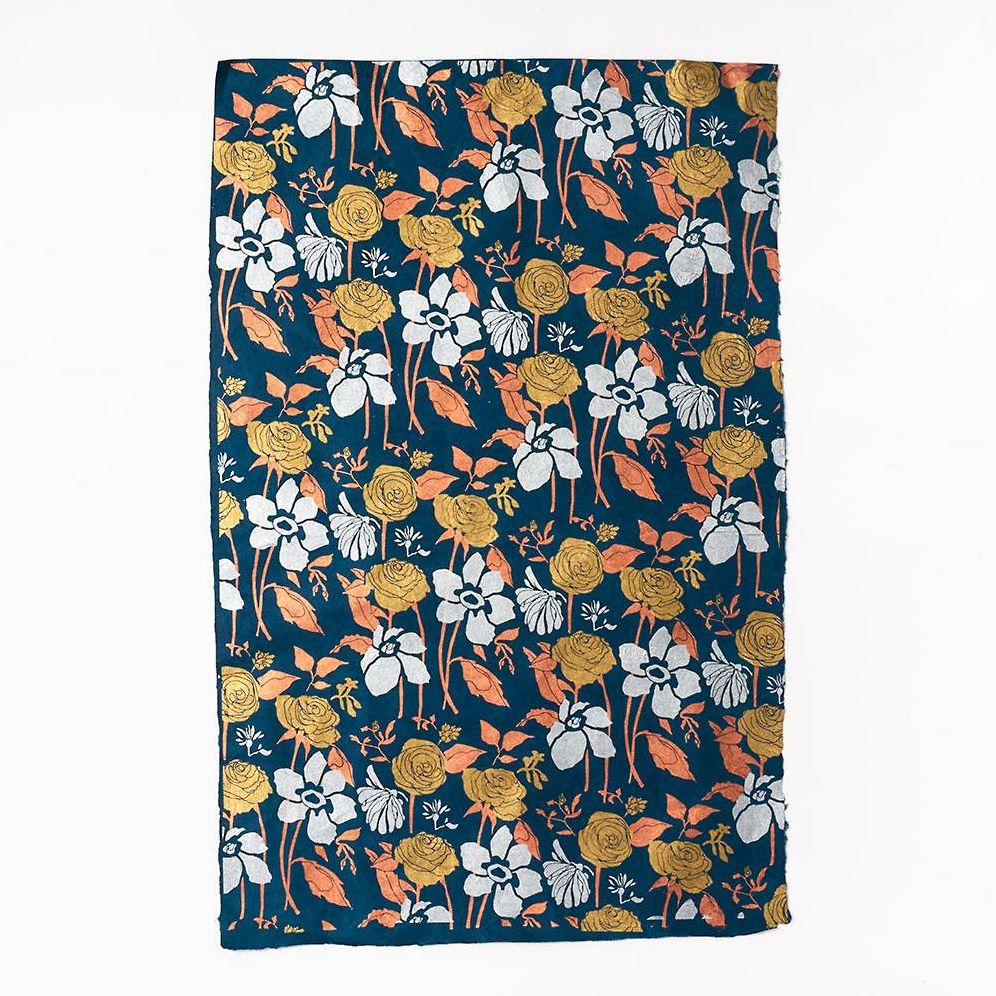Alternative view of Mixed Metallic Floral on Teal Handmade Paper