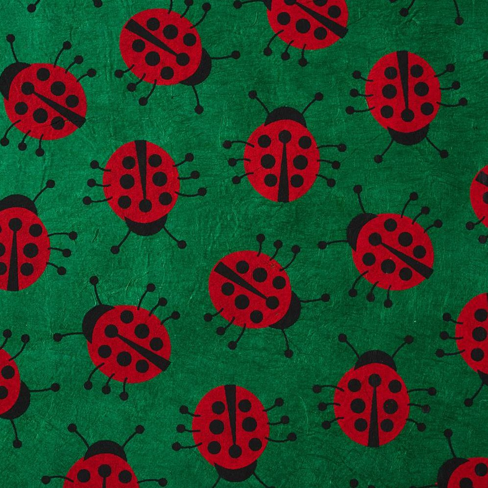 Lady Bugs On Green Handmade Paper - Image 3