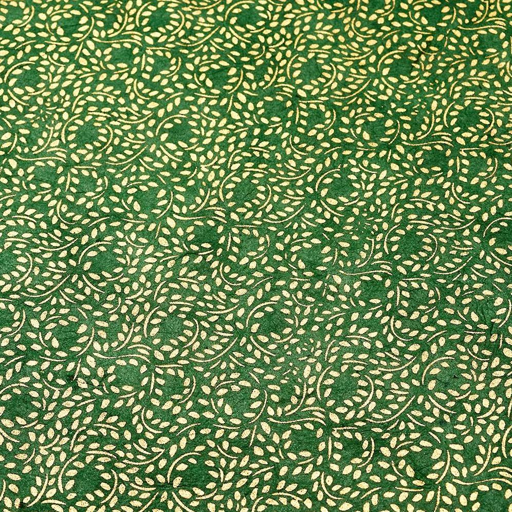 Gold Metallic Leaves on Green Handmade Paper - Image 3