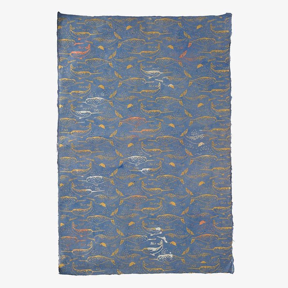 Alternative view of Narwhal Metallic on Sky Blue Handmade Paper
