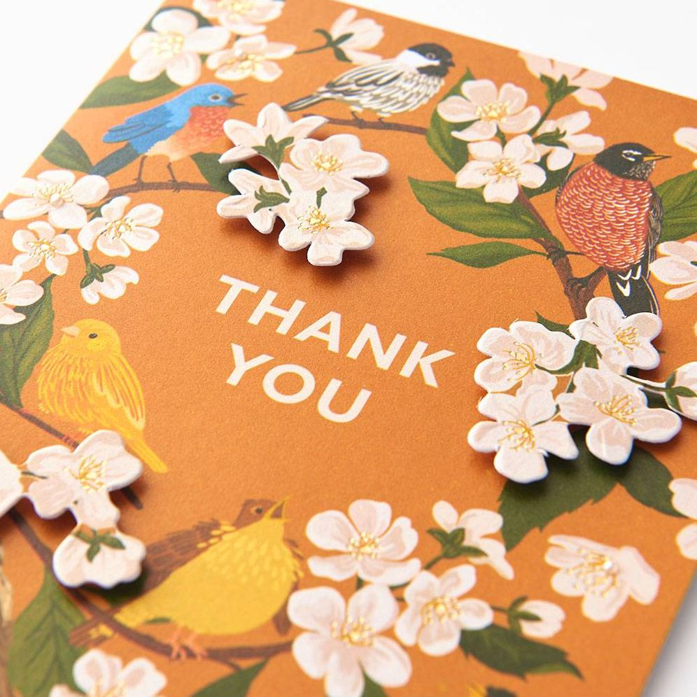 Alternative view of Birds & Blossoms Embellished Thank You Card