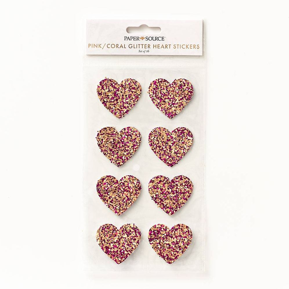 Pink & Coral Glitter Heart Stickers - Image 2