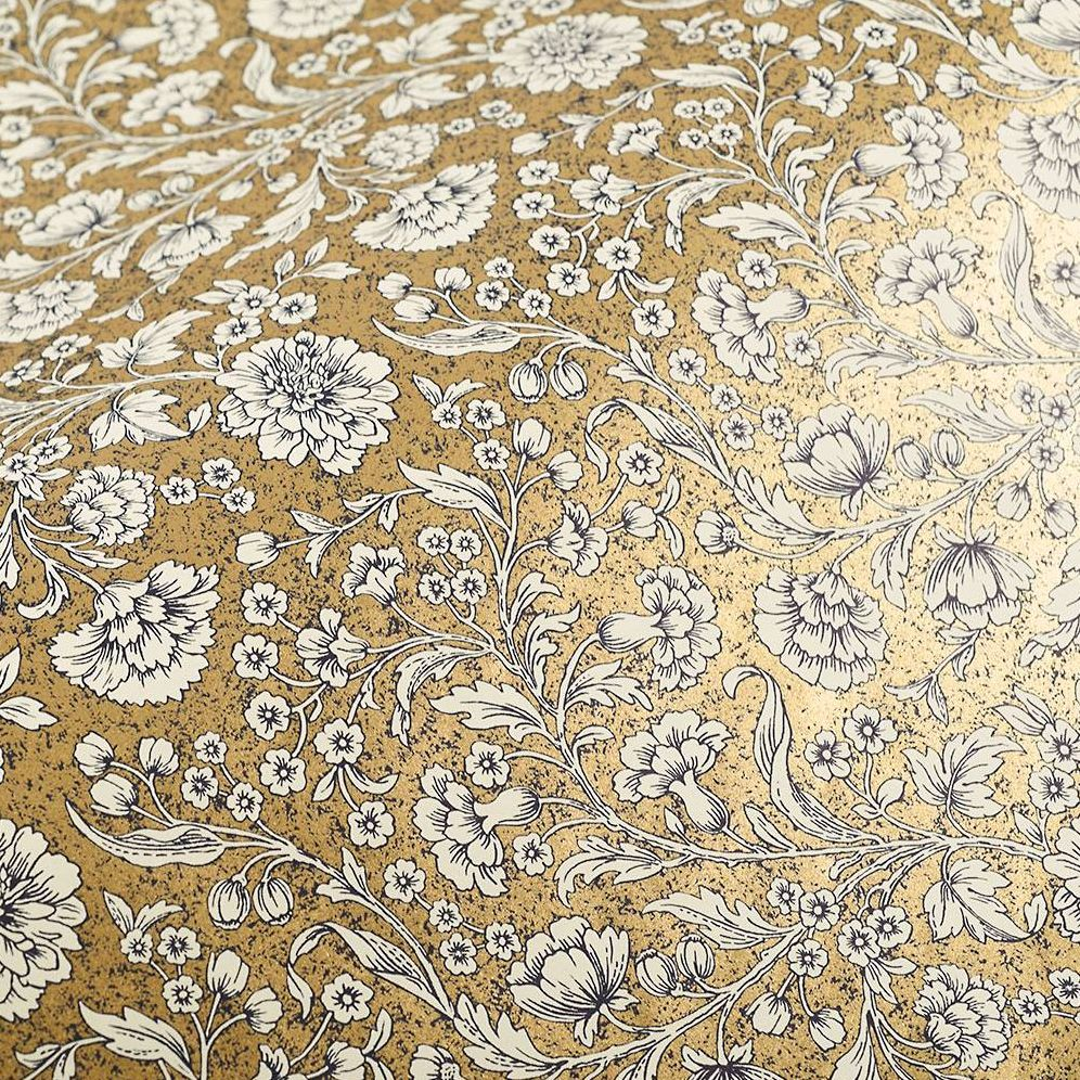 Alternative view of White Relief Floral on Gold Fine Paper