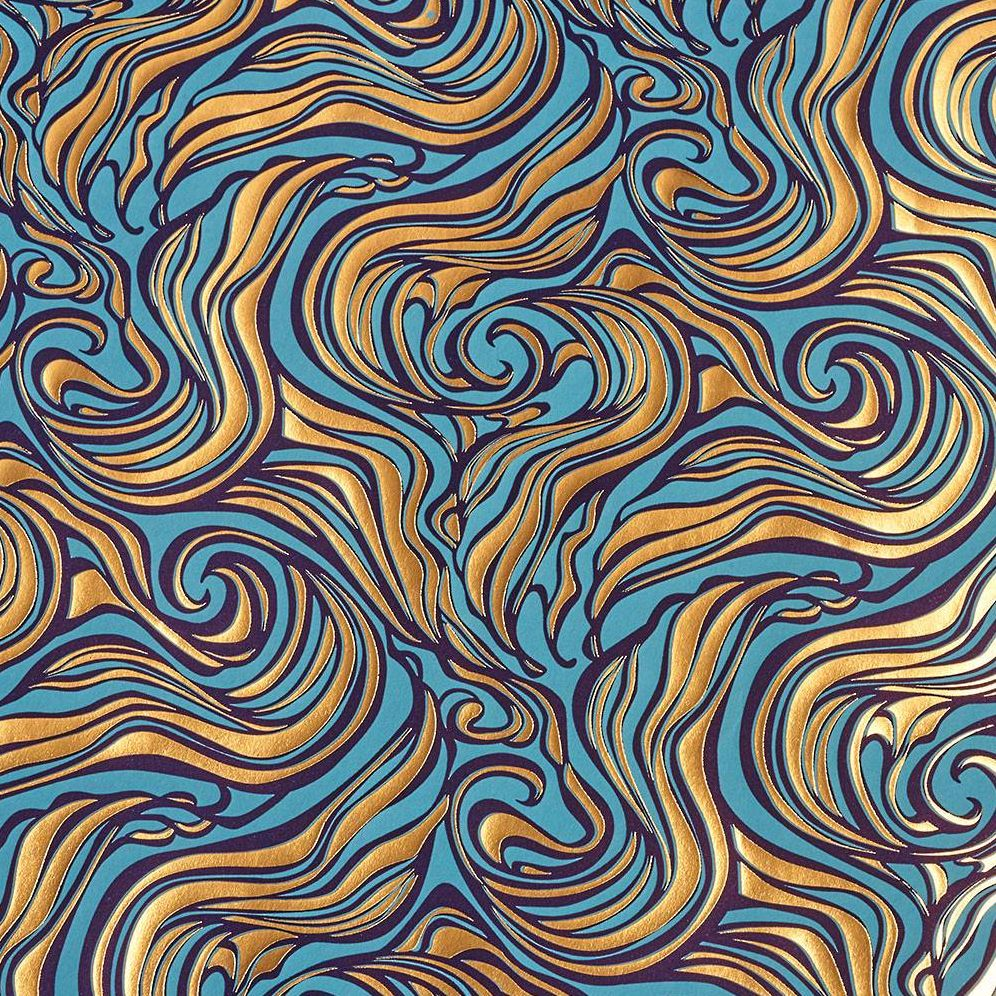 Gold Wavy Marble on Blue Fine Paper - Image 3