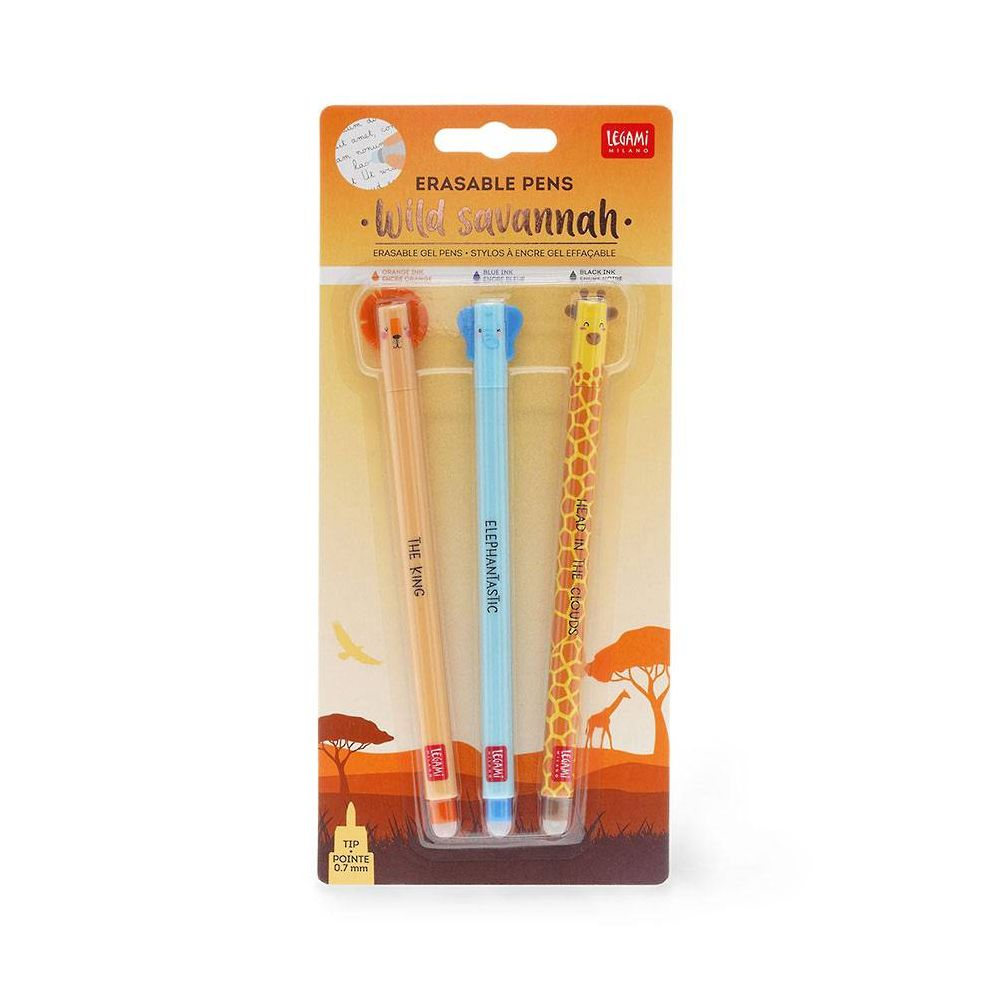 Legami Set Of 3 Erasable Gel Pens - Wild Savannah - Lion + Elephant + Giraffe - Image 9