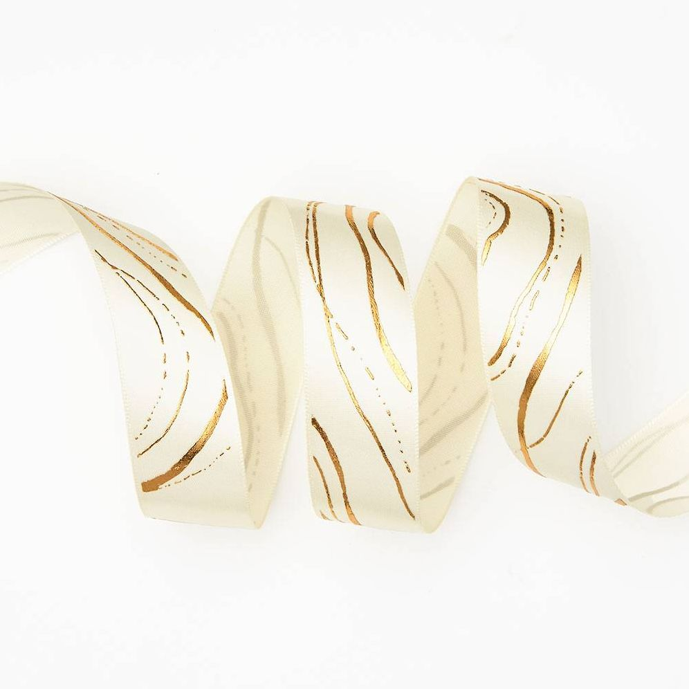 Alternative view of Cream/Gold Marble Ribbon 1" 10 YD