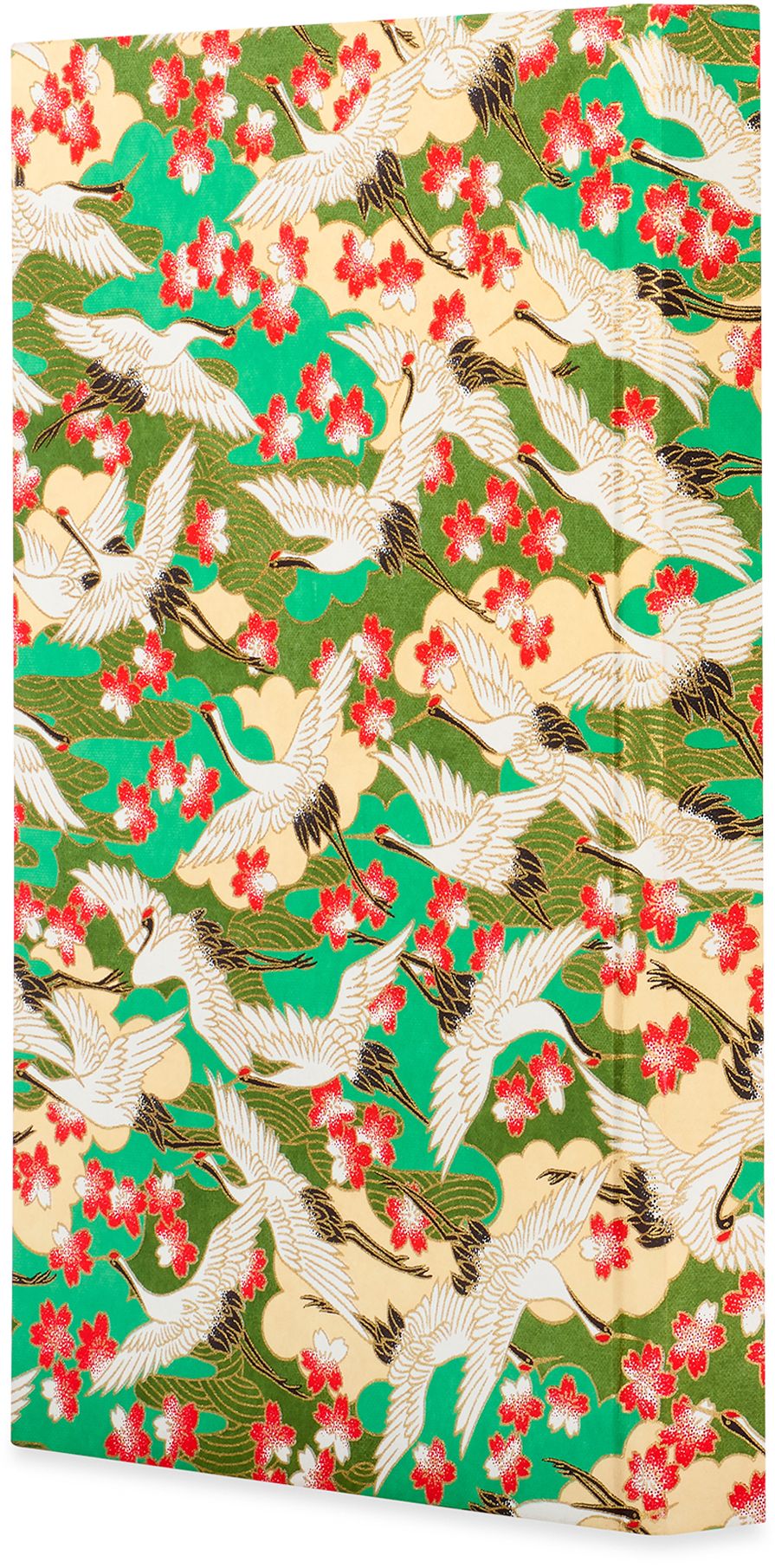Alternative view of Essential Medium Lined Notebook Red Blossom / Cranes / Green