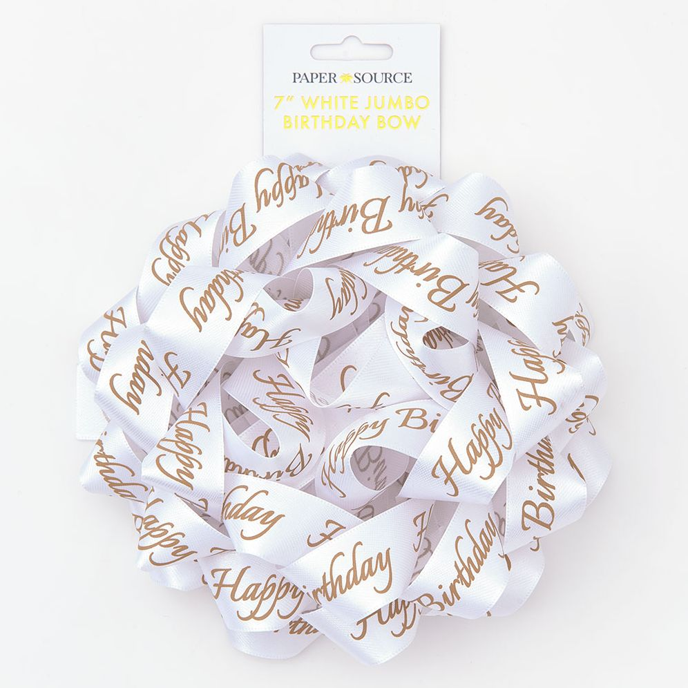 Bday White 7" Jumbo Satin Bow