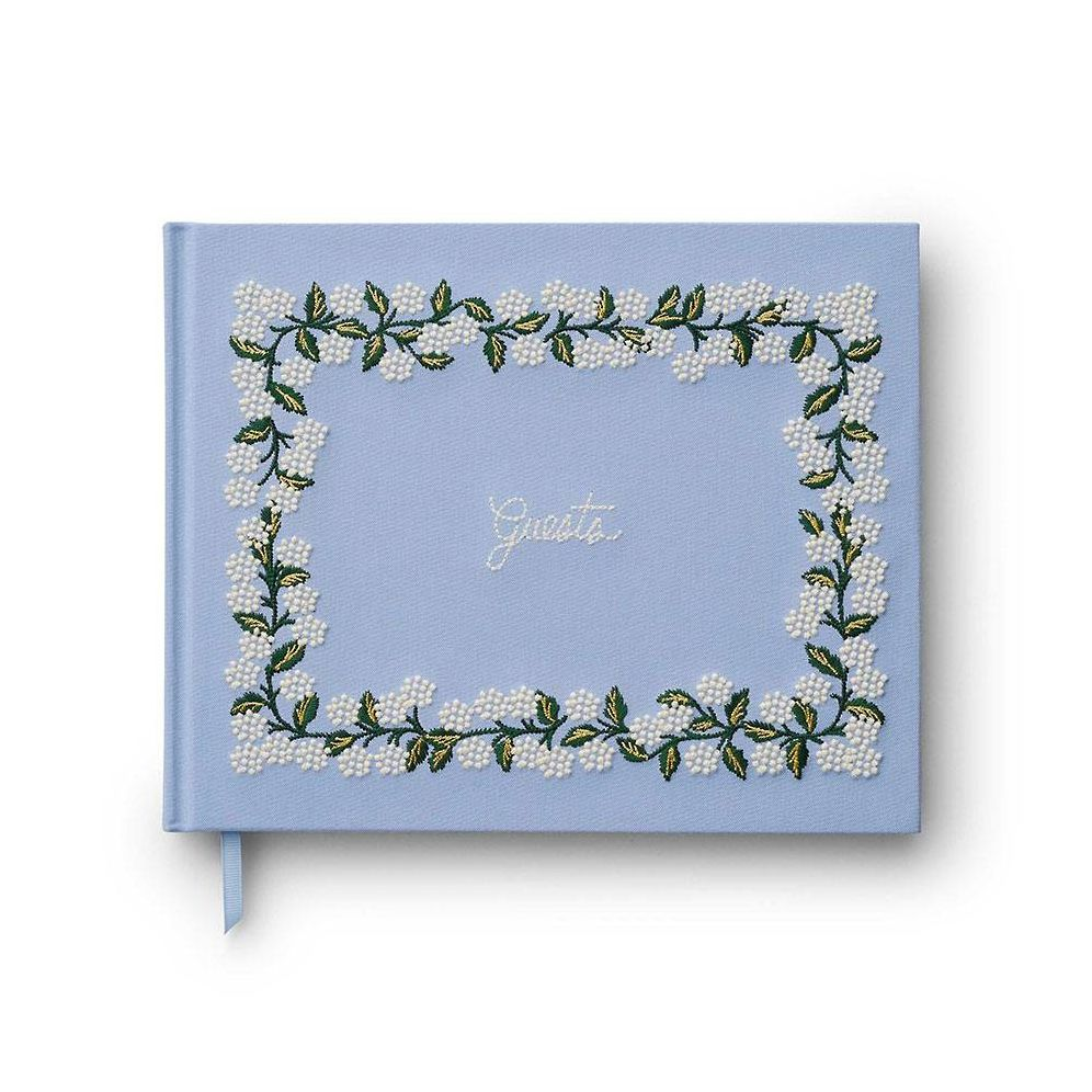 Hydrangea Embroidered Fabric Guest Book