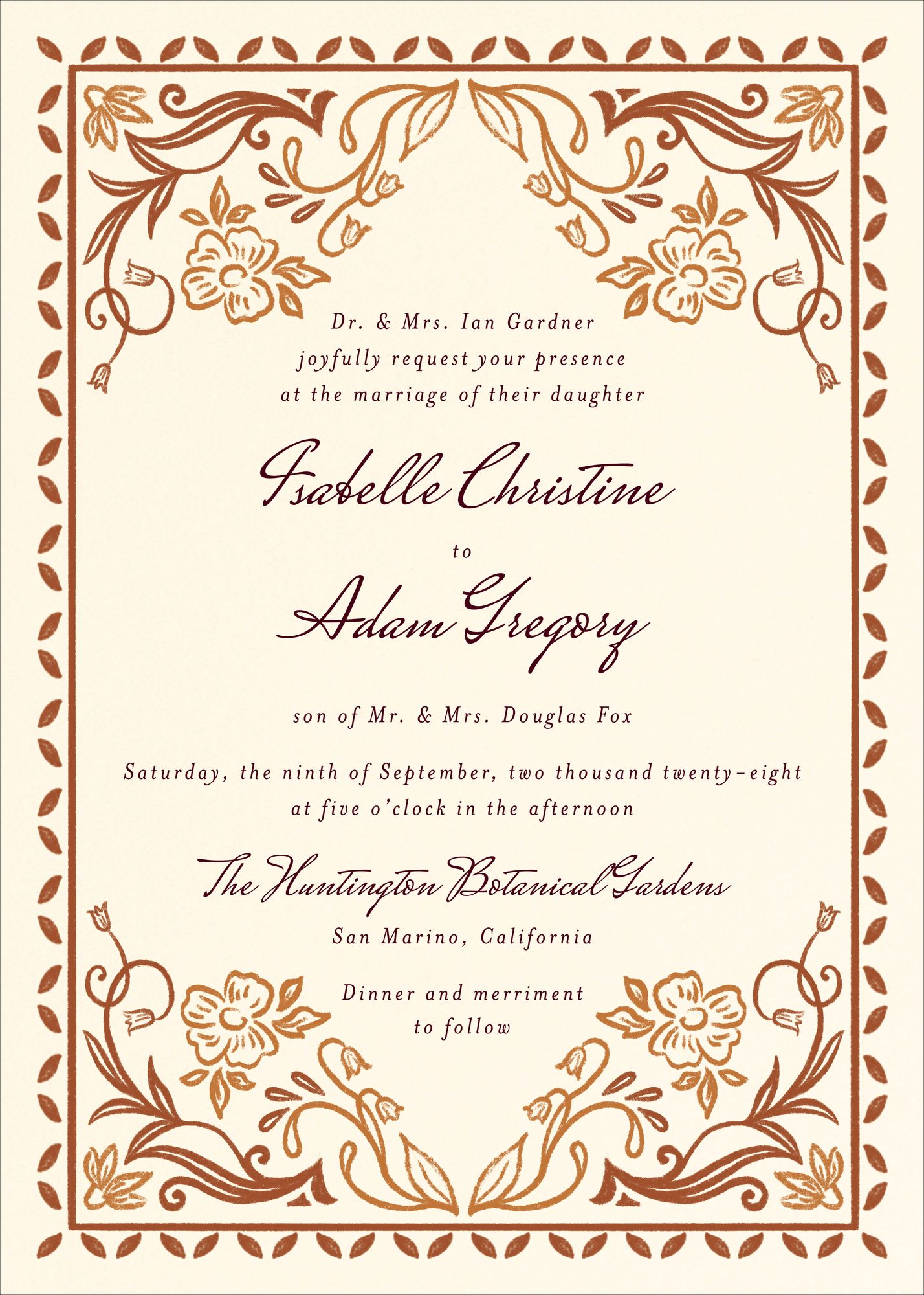 Ornamental Autumn Wedding Invitation - Image 2