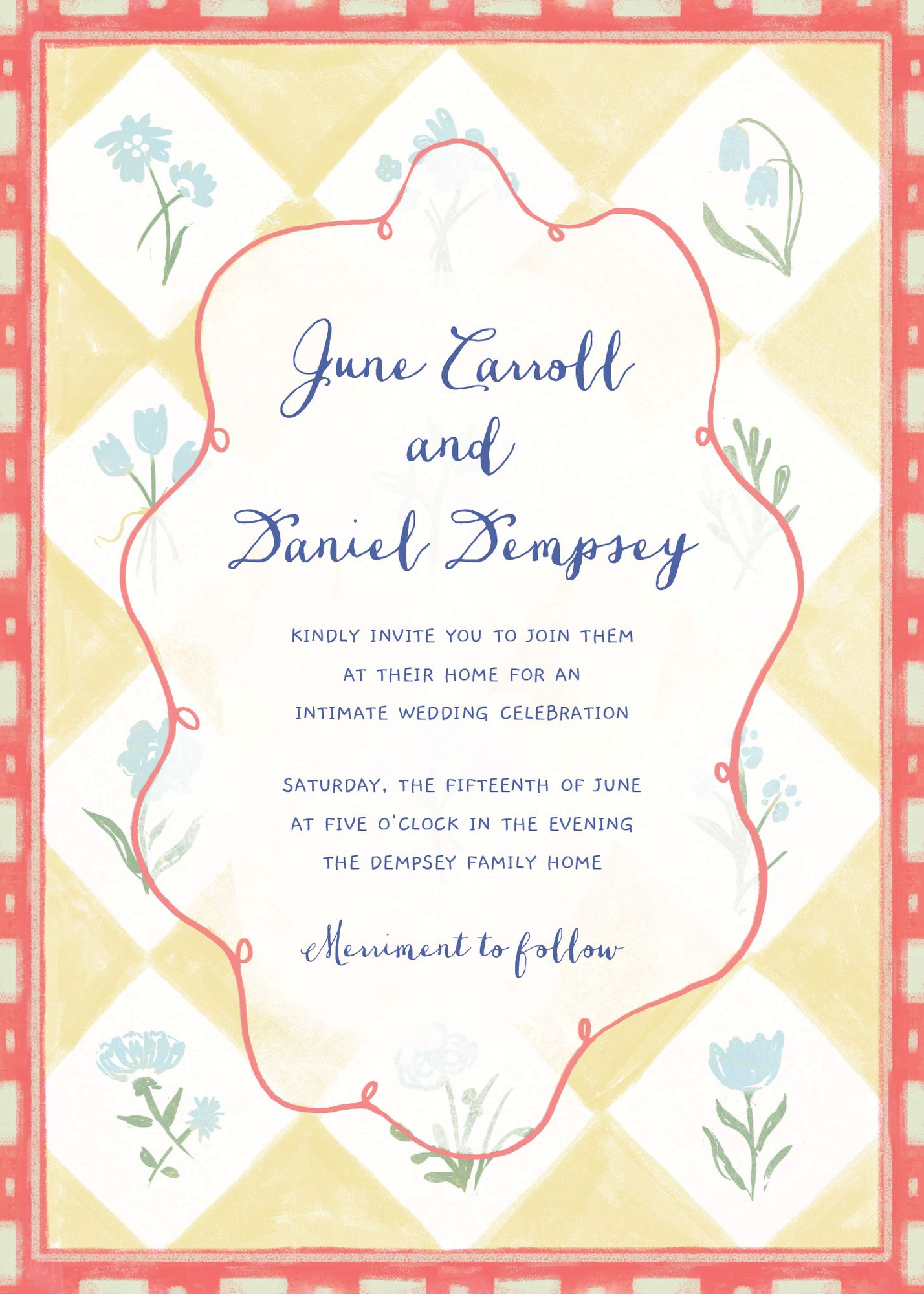 Alternative view of Patchwork in Green and Blue Wedding Invitation