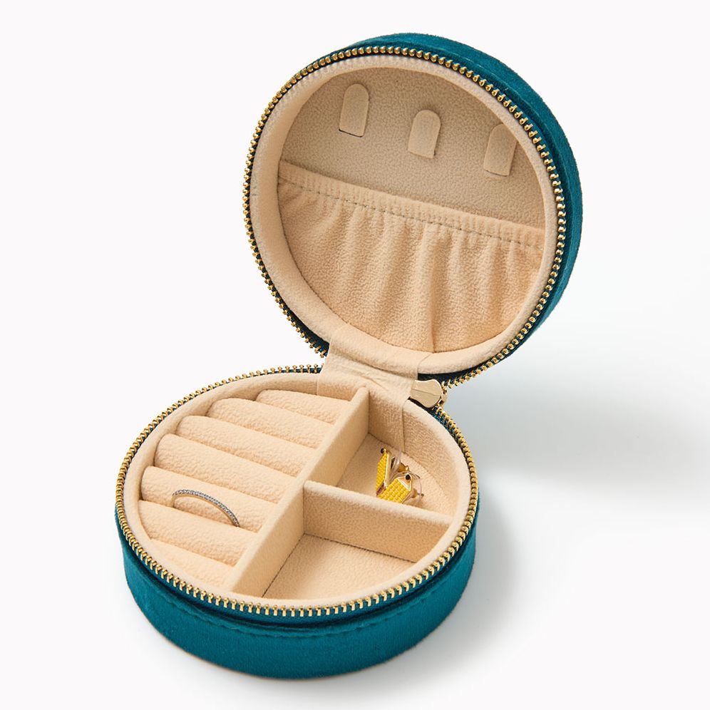 Round Velvet Jewelry Case-Teal - Image 2