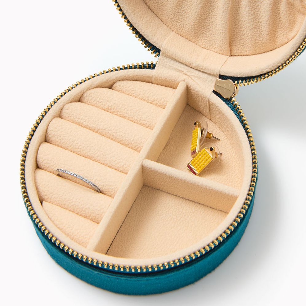 Round Velvet Jewelry Case-Teal - Image 3