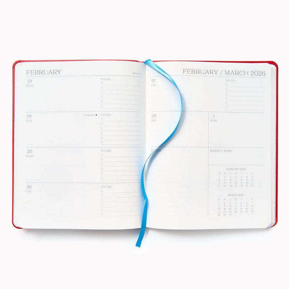 Alternative view of 2025-2026 Paper Source Red Leather 18-Month Weekly Desk Planner