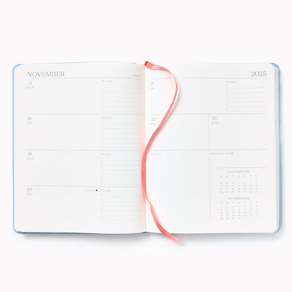 Alternative view of 2025-2026 Paper Source Light Blue Leather 18-Month Weekly Desk Planner