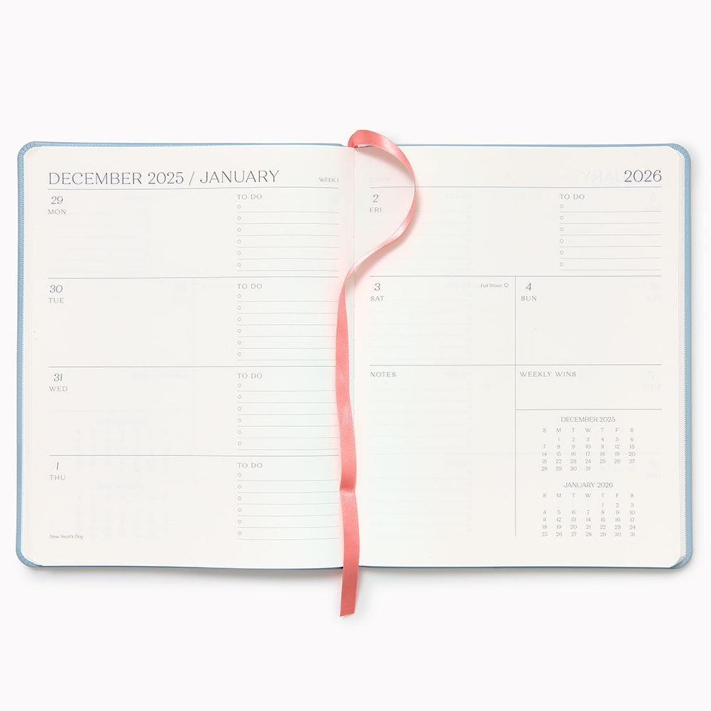 2025-2026 Paper Source Light Blue Leather 18-Month Weekly Desk Planner - Image 4