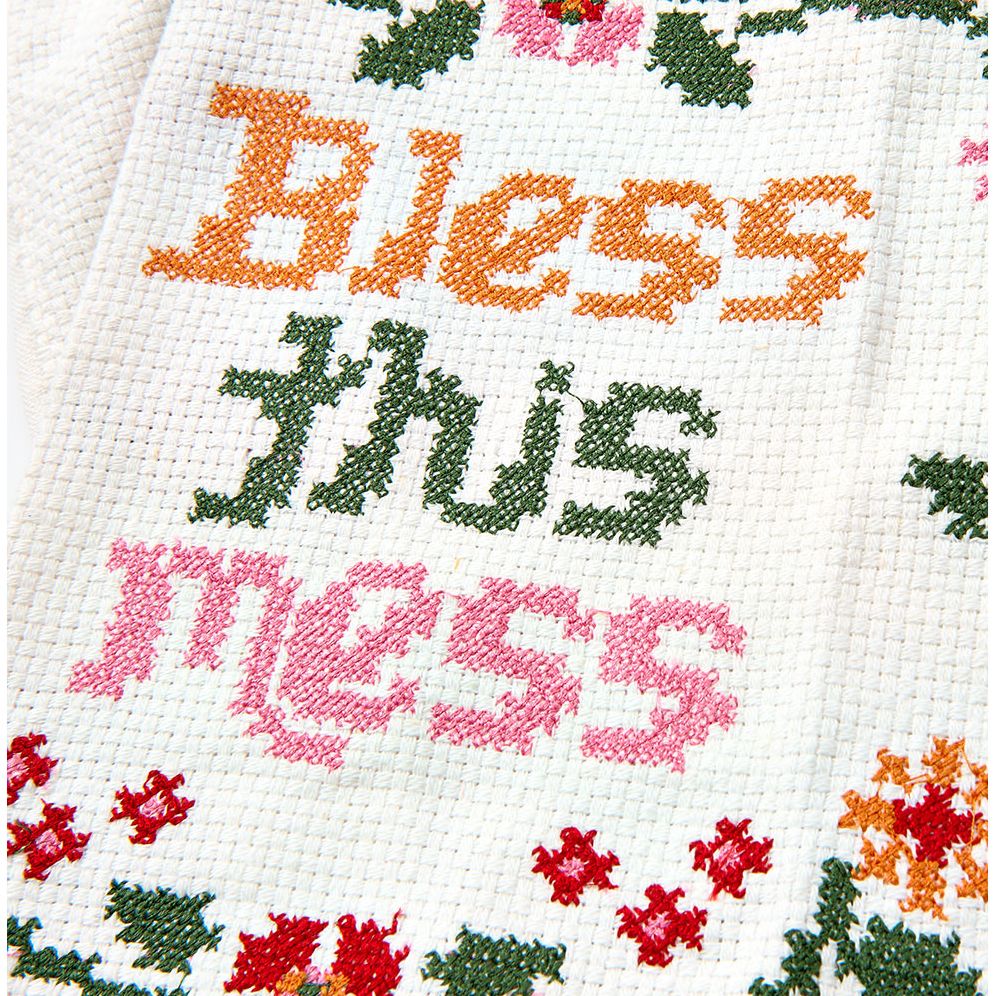 Alternative view of Bless This Mess Cross Stitch Dish Towel