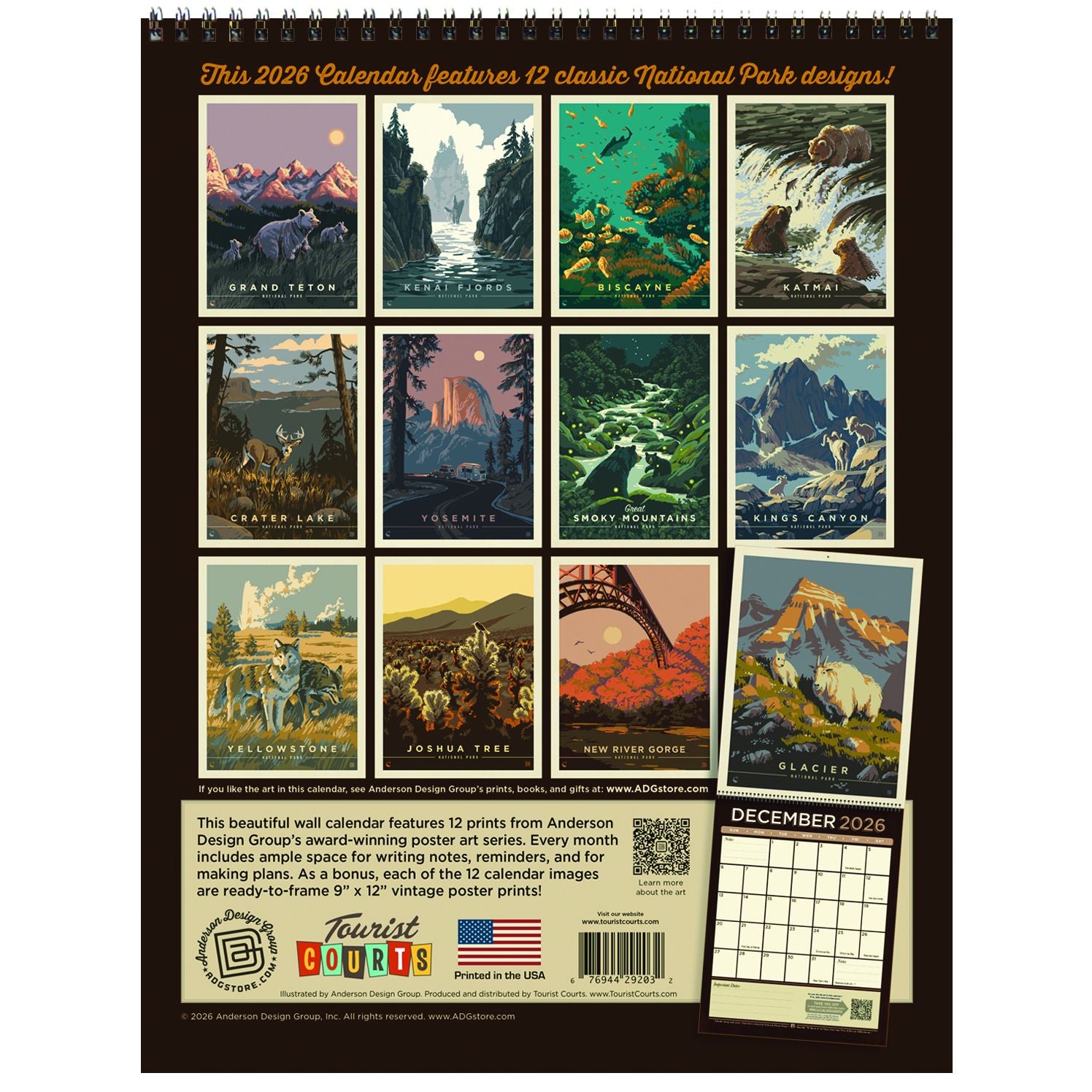 Alternative view of 2026 Kenneth Crane National Parks Vintage Art Wall Calendar