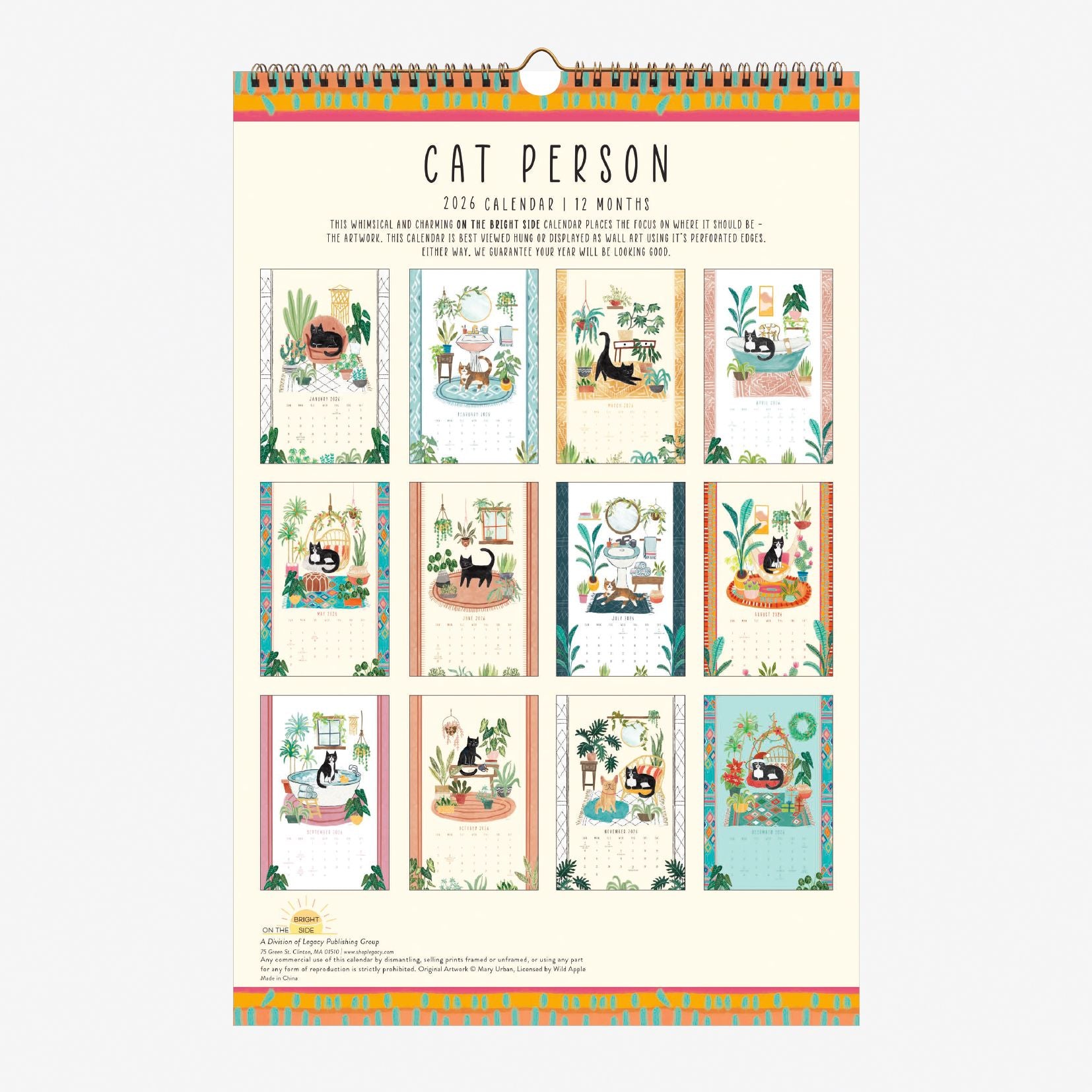 2026 On the Bright Side Cat Person 12 Month Poster Wall Calendar - Image 3