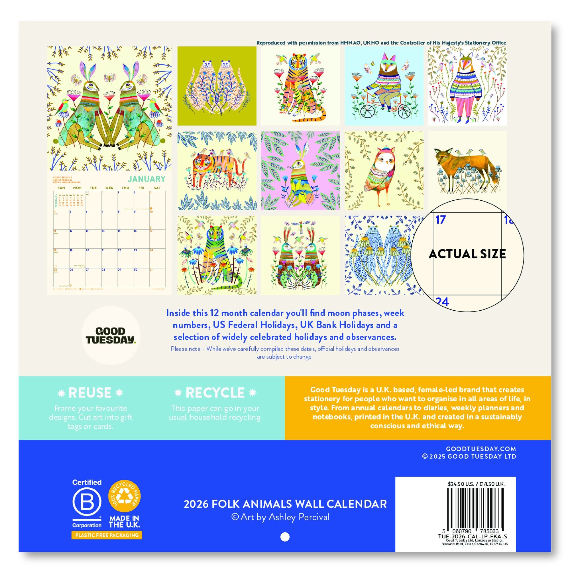 2026 Folk Animals Large Grid Art Calendar - Image 2