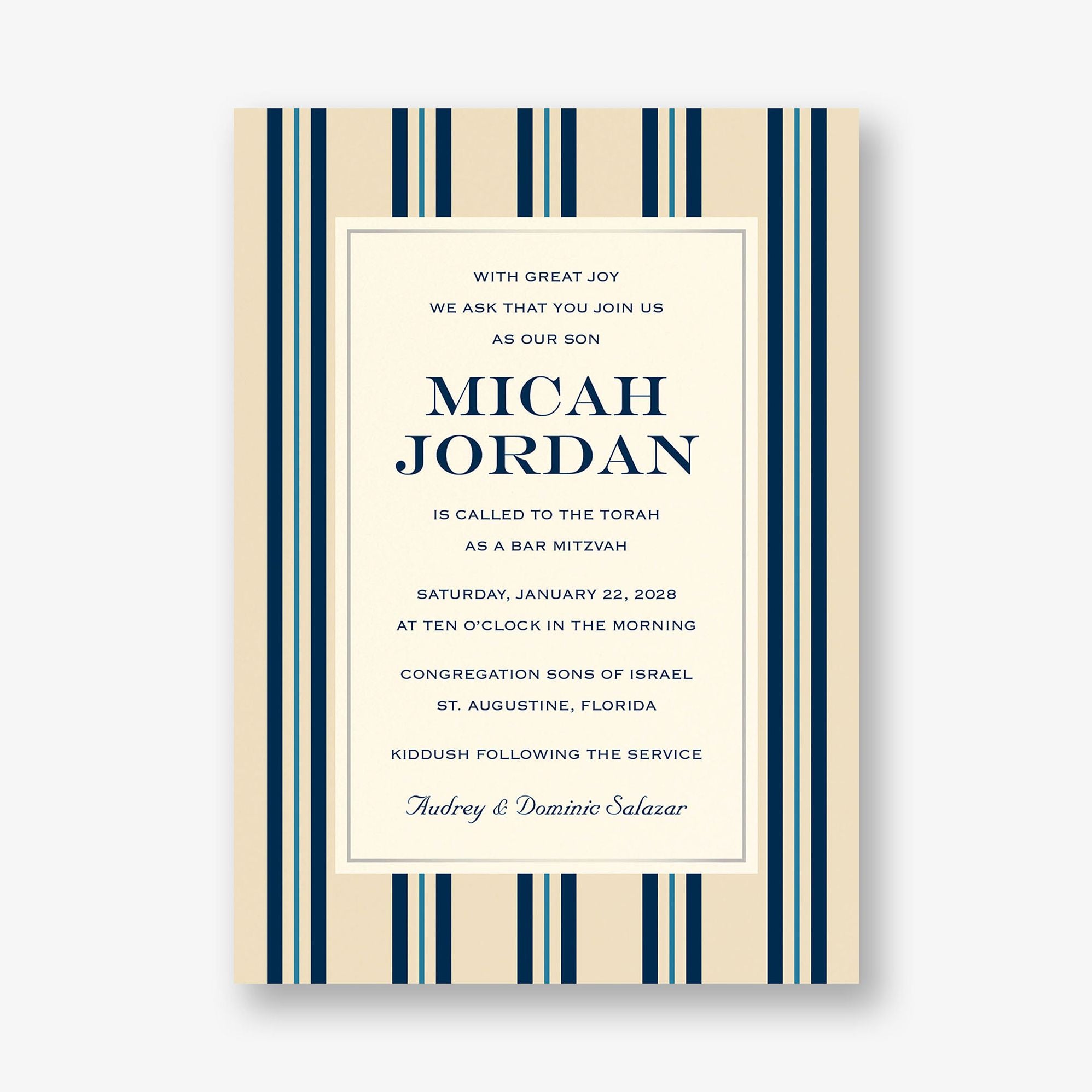 Alternative view of Pinstripe Foil Bar Mitzvah Invitation