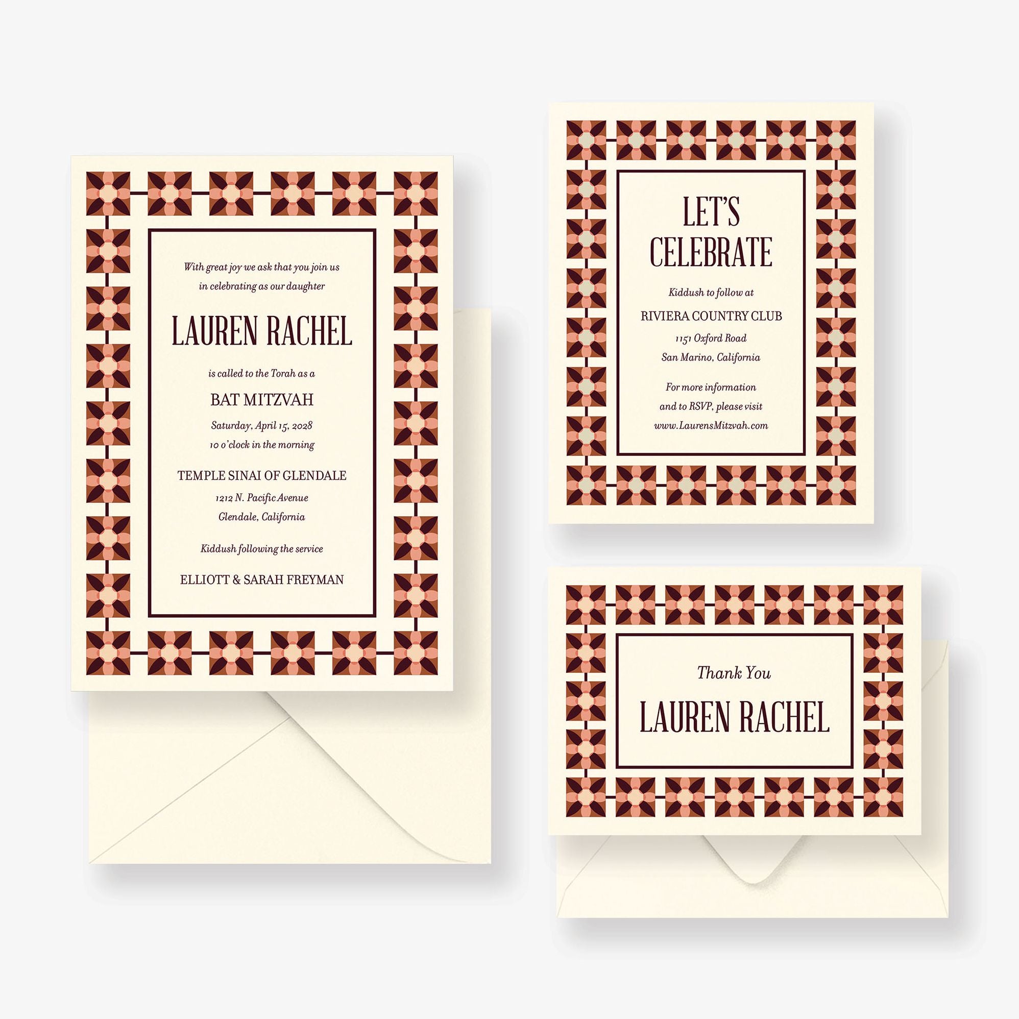 Floral Tile Bat Mitzvah Invitation - Image 3