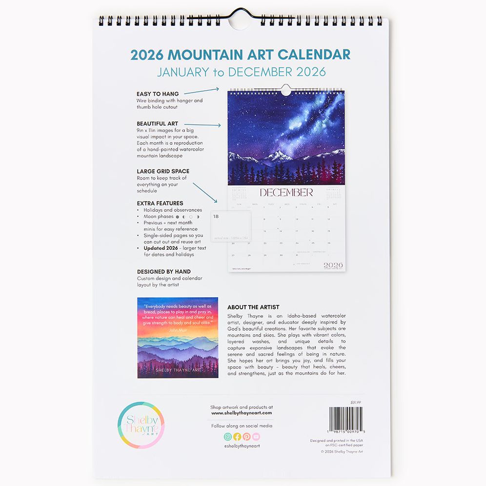 2026 Mountain Art Wall Calendar - Image 5