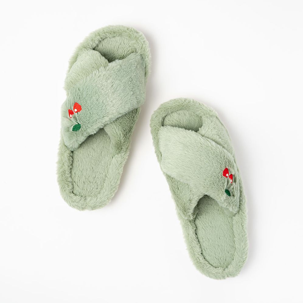Alternative view of Furry Embroidered Slippers