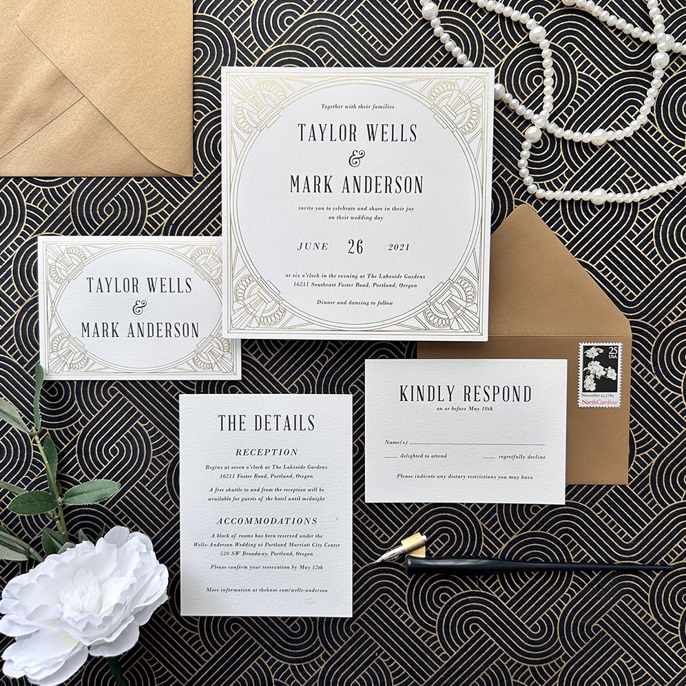 Alternative view of Golden Age Foil Stamped Wedding Invitation