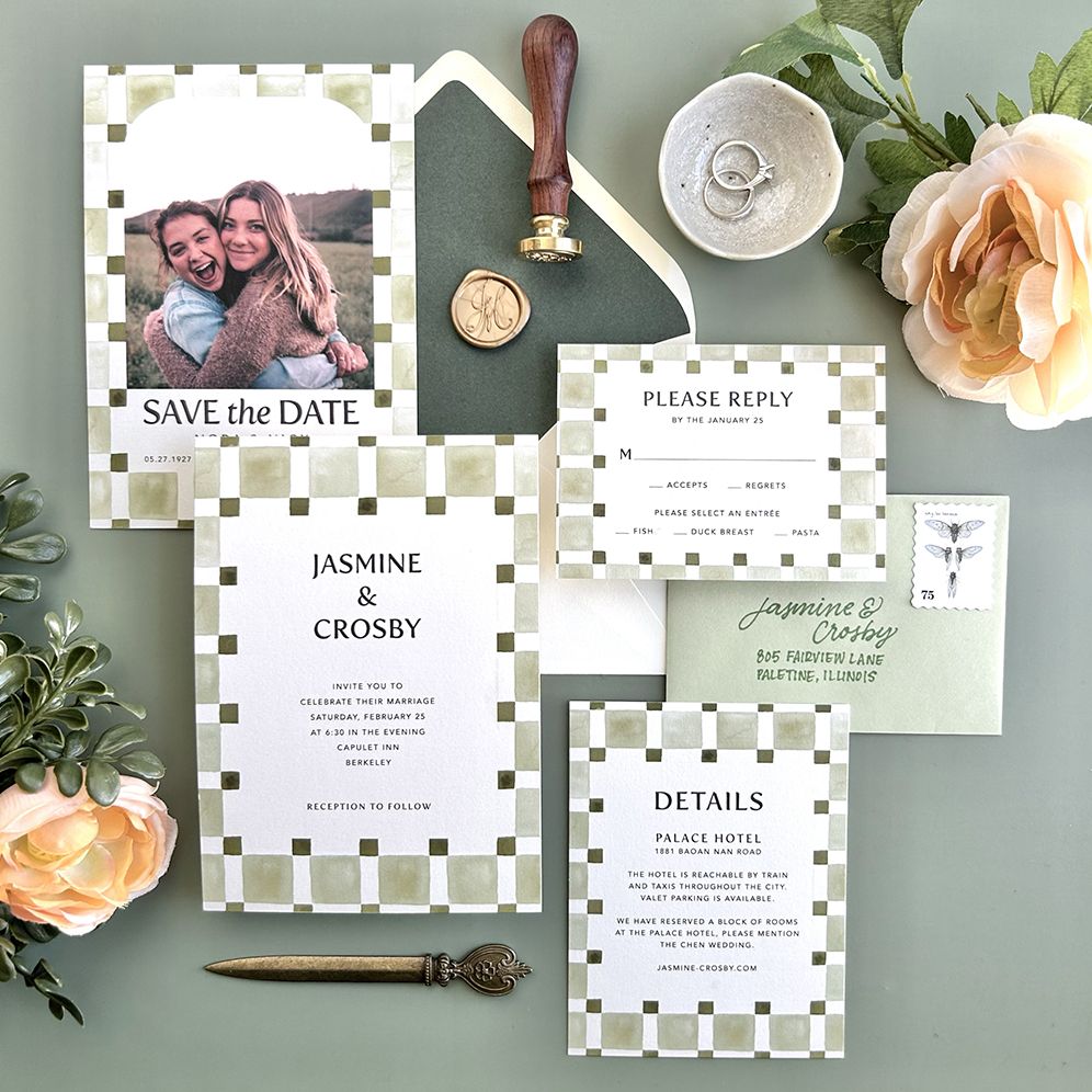 Alternative view of Organic Check Green Wedding Invitation