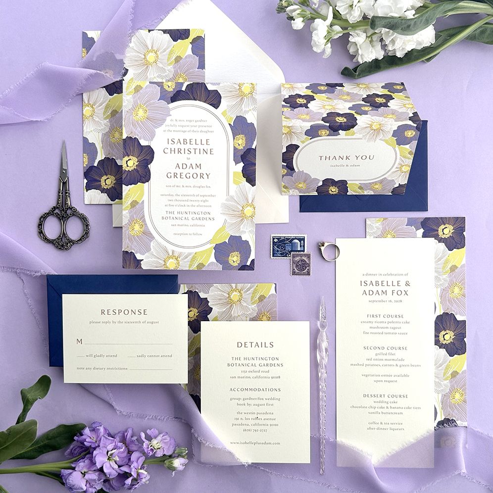 Alternative view of Anemone Plum Wedding Invitation