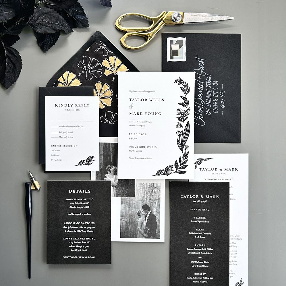 Alternative view of Black and White Floral Wedding Invitation