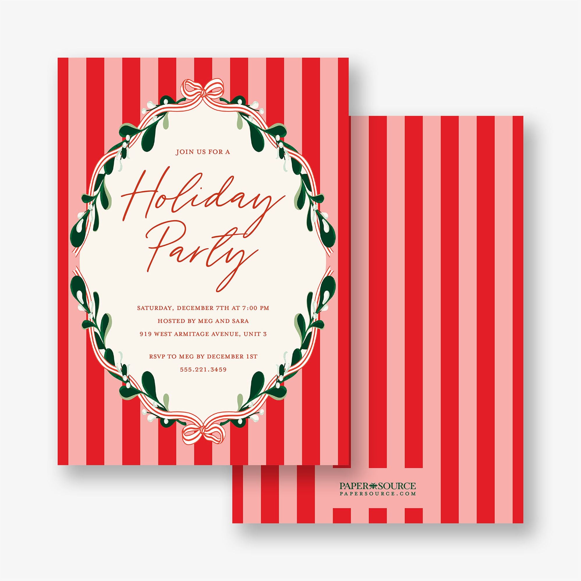 Alternative view of Holly and Stripes Party Invitation