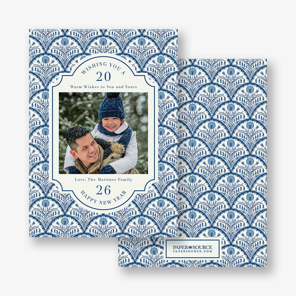 Alternative view of Floral Scallop New Years Photo Card