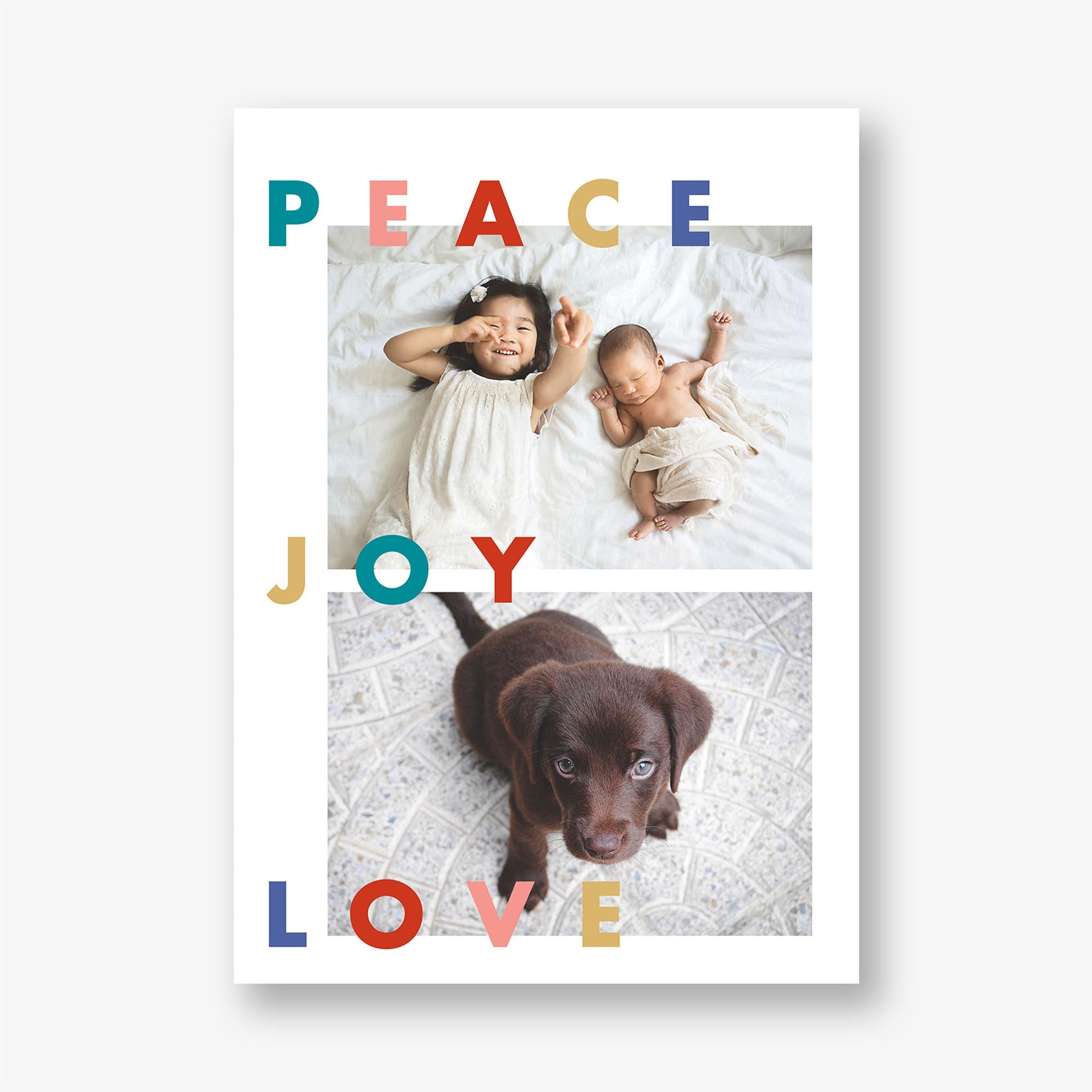Alternative view of Colorful Peace Joy Love Holiday Photo Card