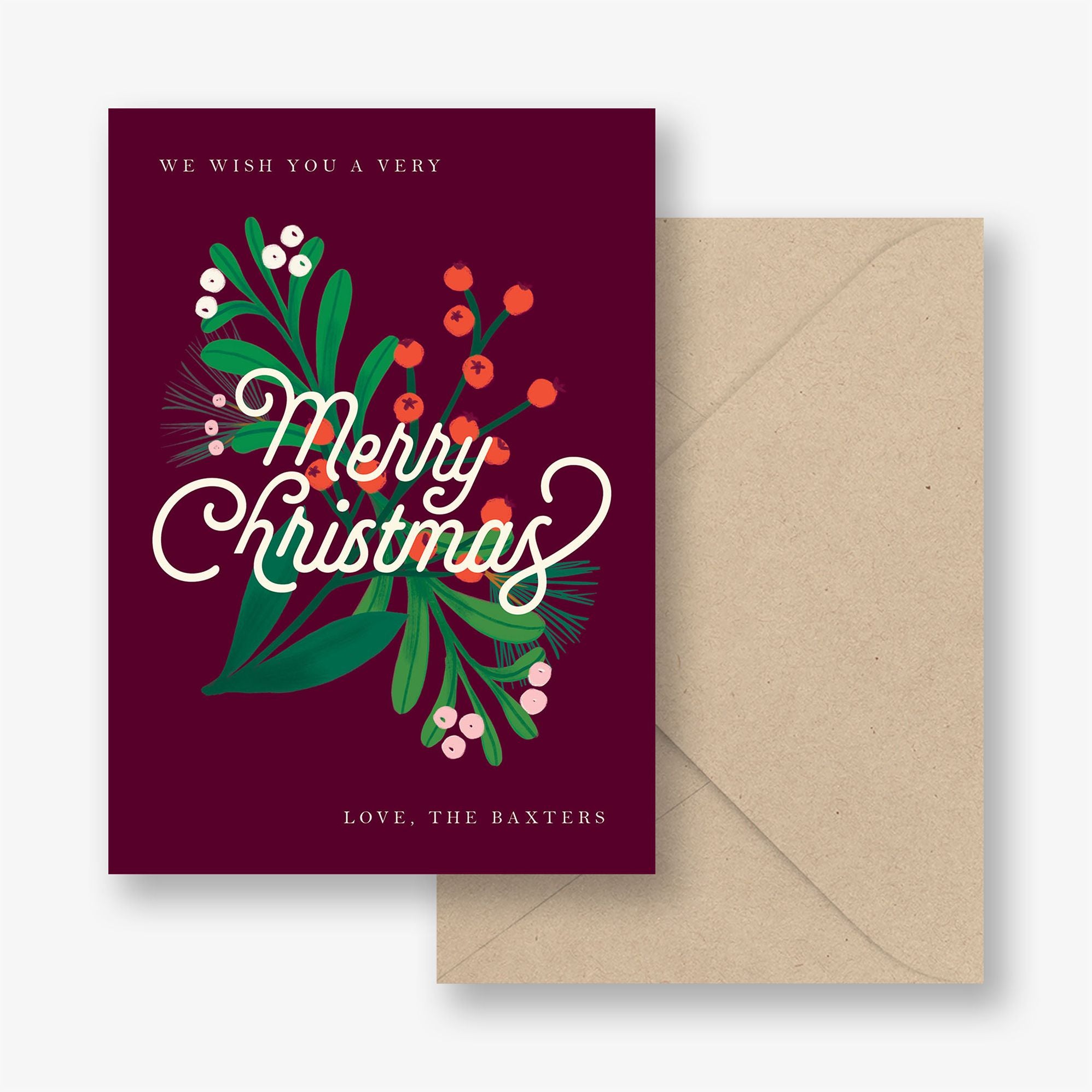 Alternative view of Bold Holly Script Holiday Card
