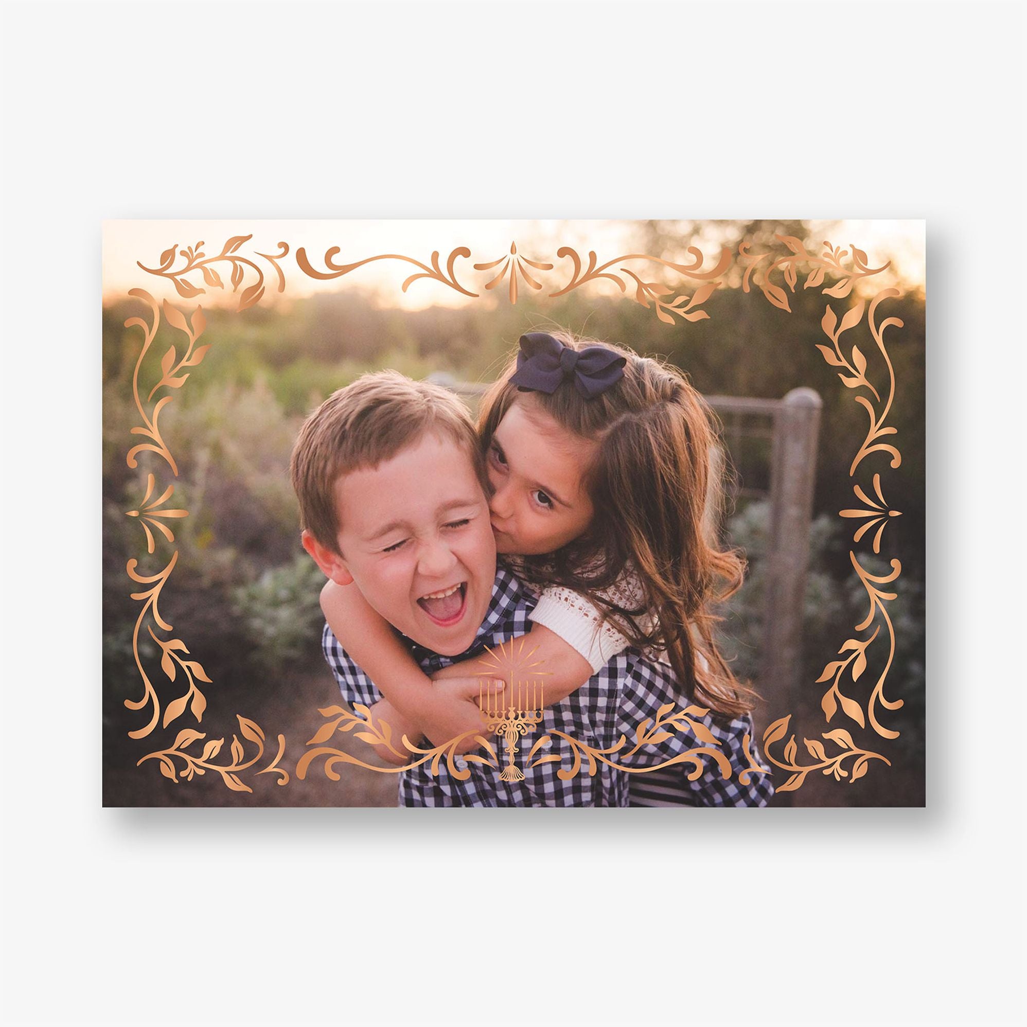 Alternative view of Botanical Menorah Foil Frame Holiday Photo Card