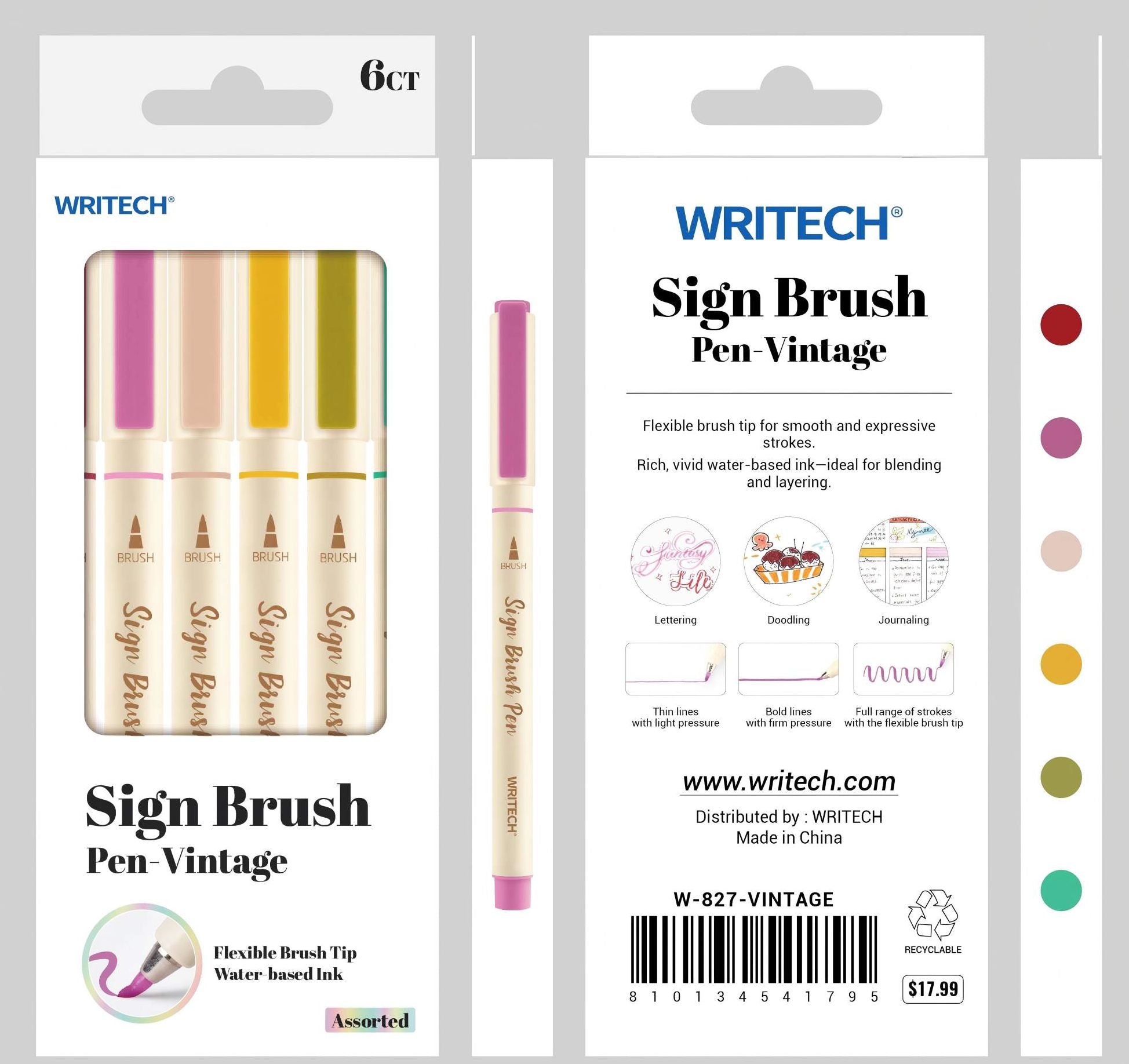 Alternative view of Vintage Sign Brush Pen S/6 - Assorted Ink